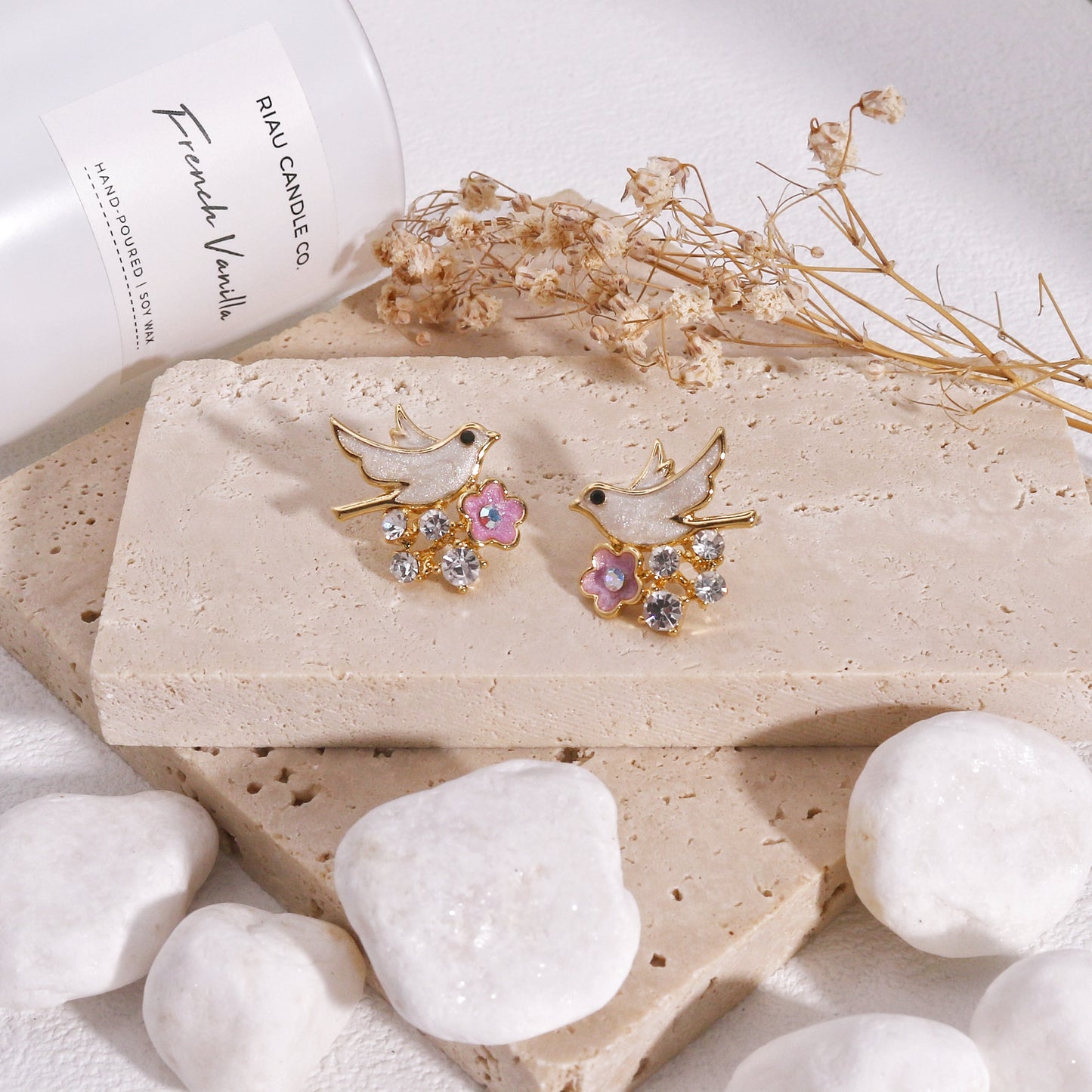 Everly Hand-painted Dove Stud Earrings