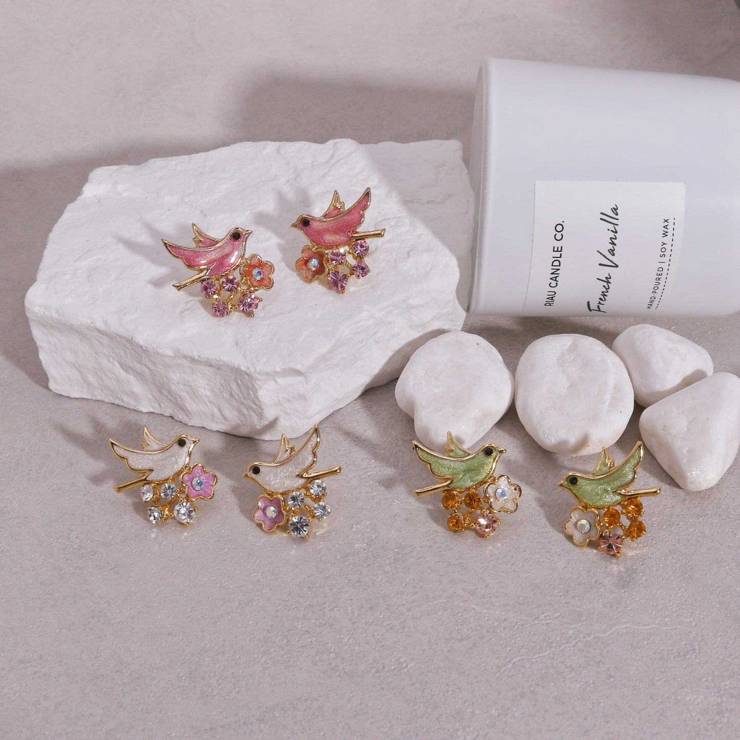 Everly Hand-painted Dove Stud Earrings