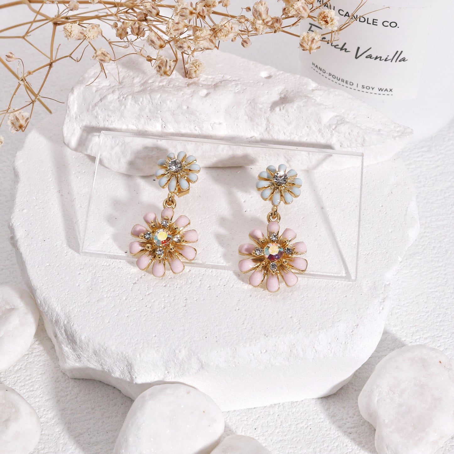 Cynthia Sweet Pastel Floral Dangle Earrings