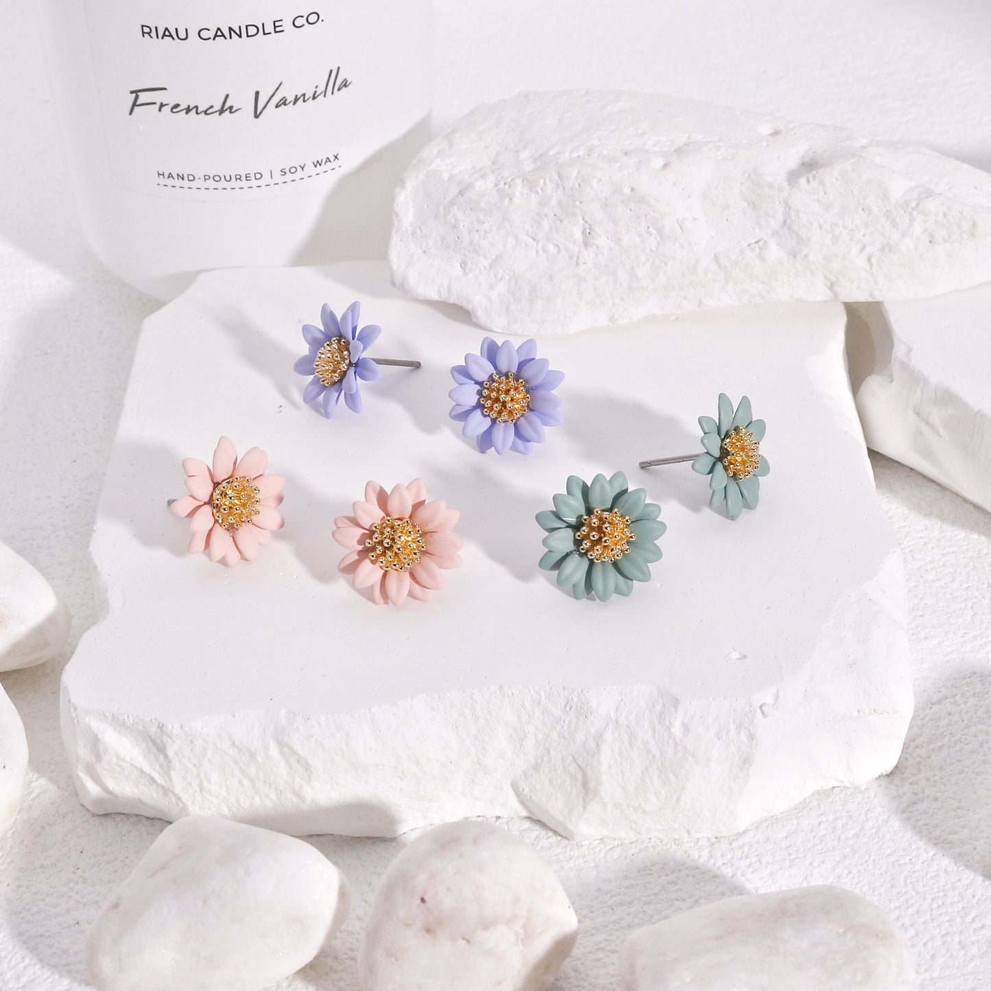 Riley Pastel Colored Dainty Floral Stud Earrings