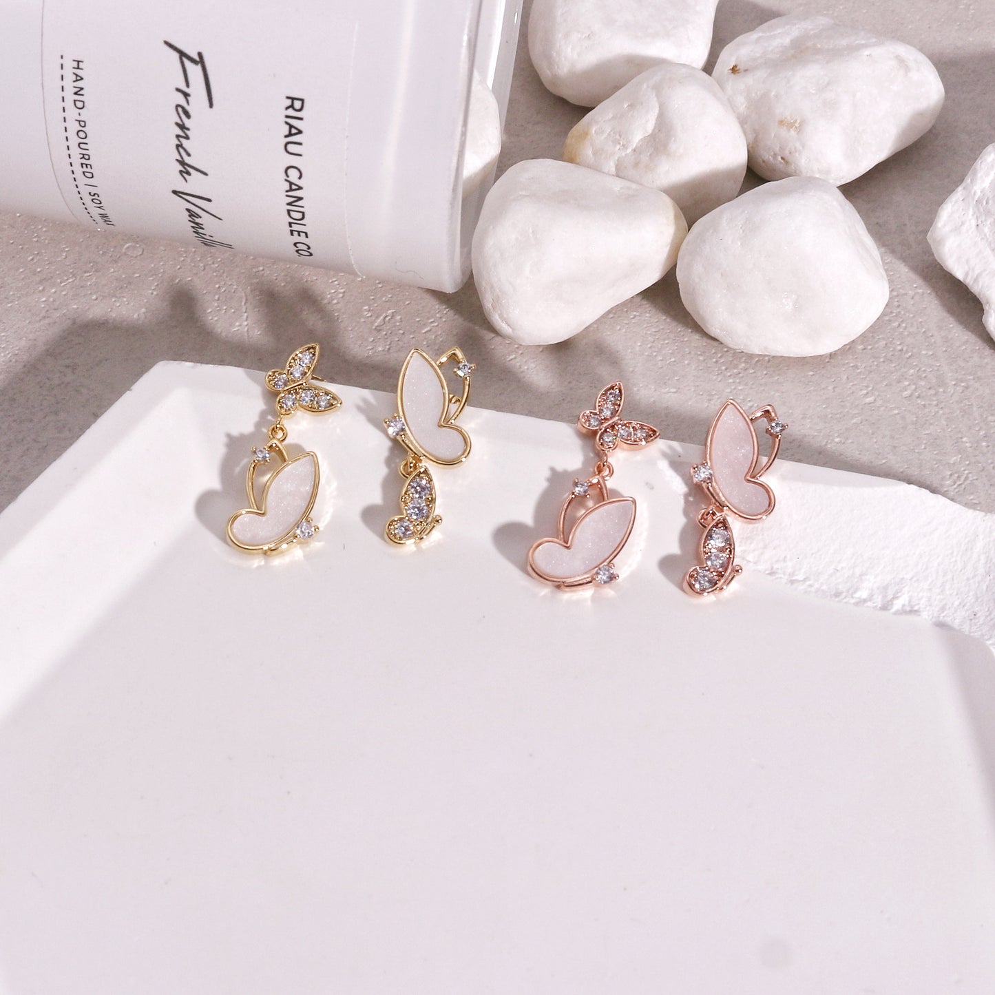 Ava Delicate Asymmetrical Butterfly CZ Dangle Earrings
