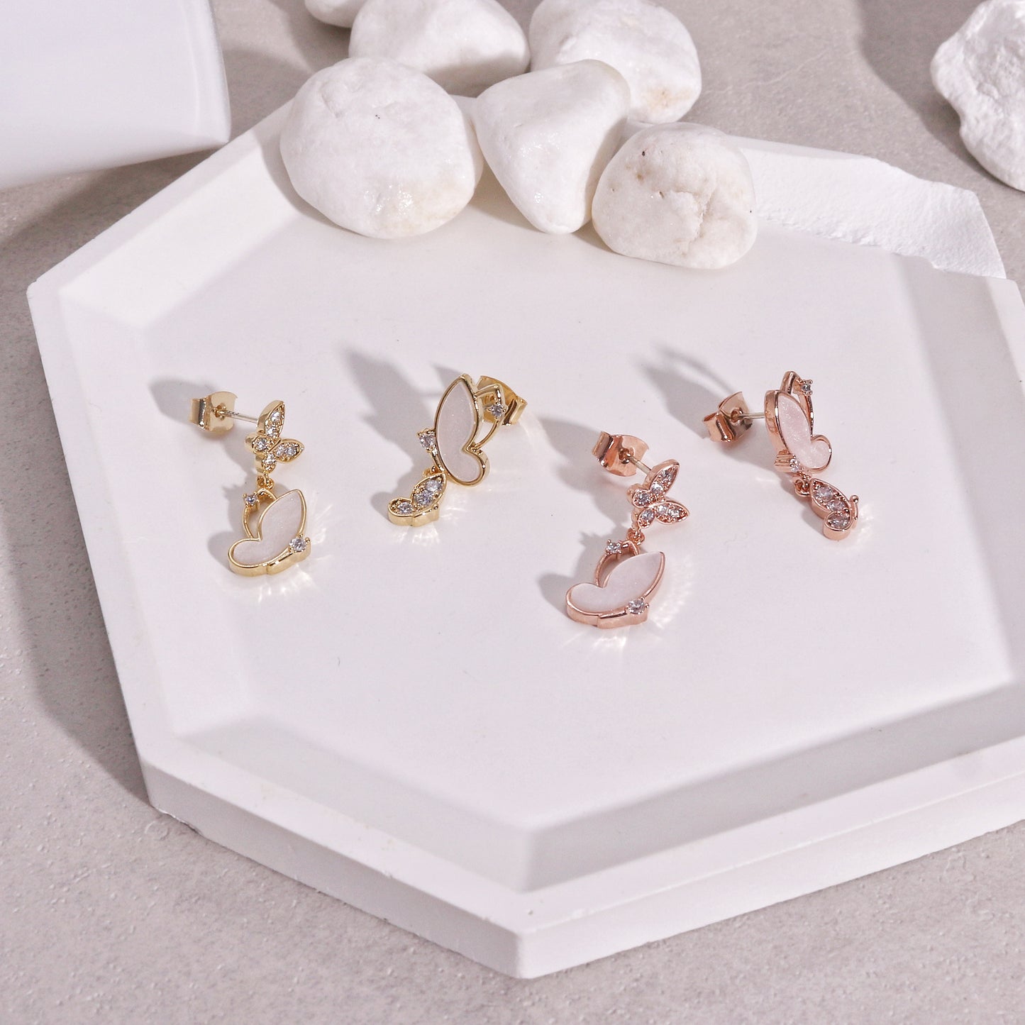 Ava Delicate Asymmetrical Butterfly CZ Dangle Earrings