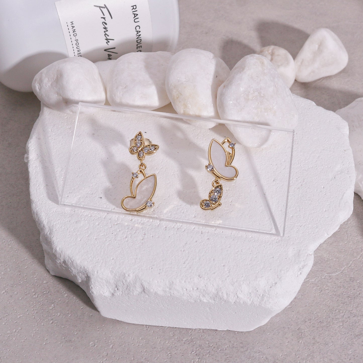 Ava Delicate Asymmetrical Butterfly CZ Dangle Earrings