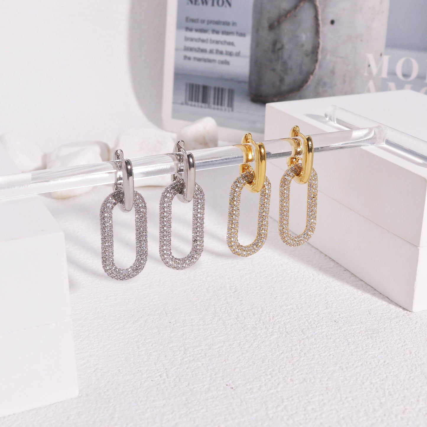 Rylan Pave CZ Oval Hoop Drop Earrings