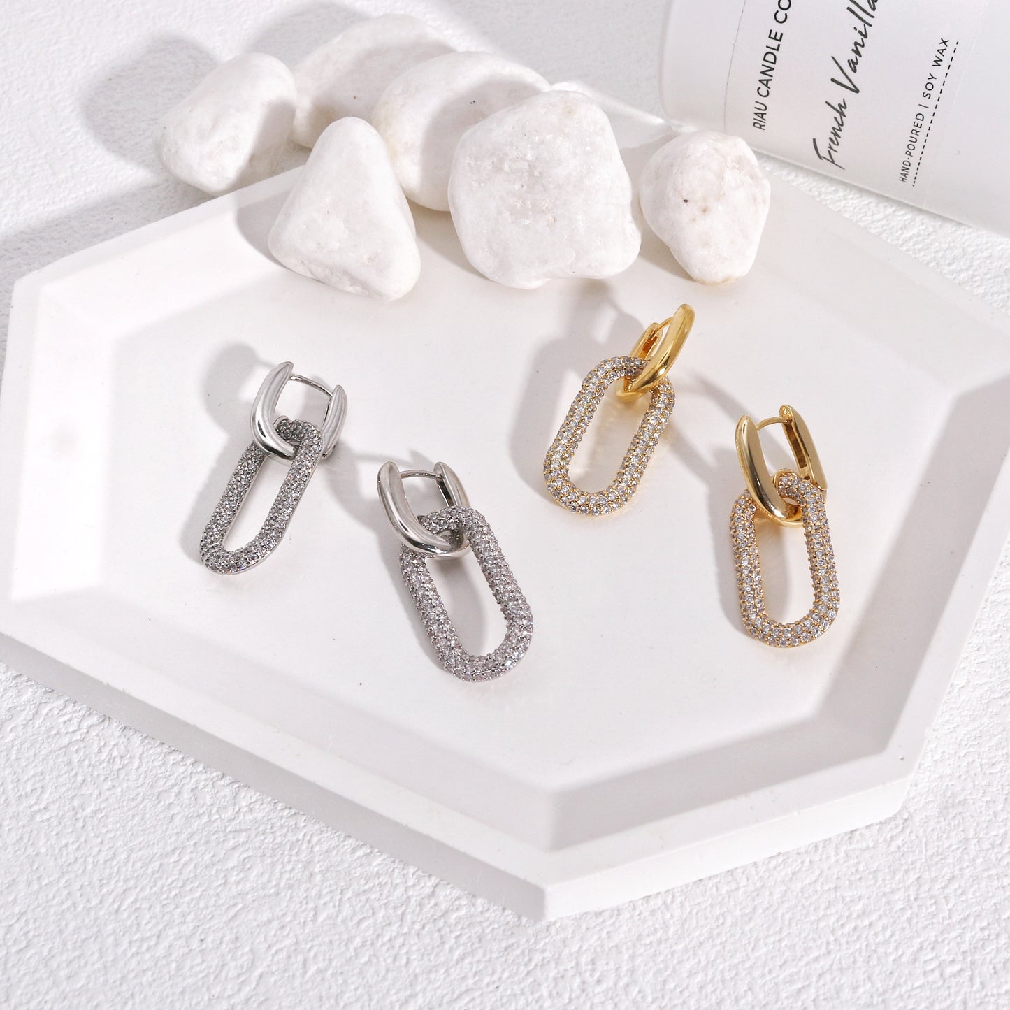 Rylan Pave CZ Oval Hoop Drop Earrings