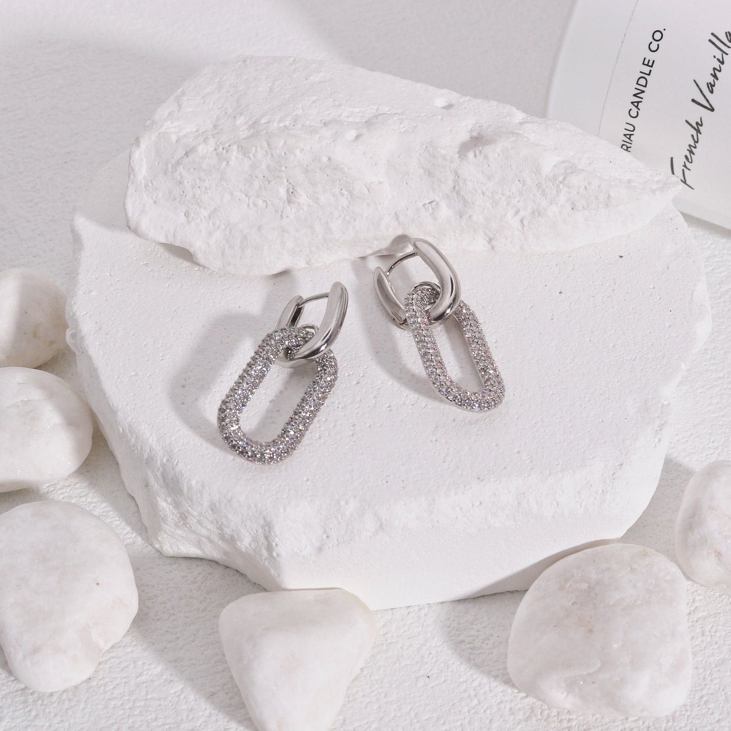 Rylan Pave CZ Oval Hoop Drop Earrings