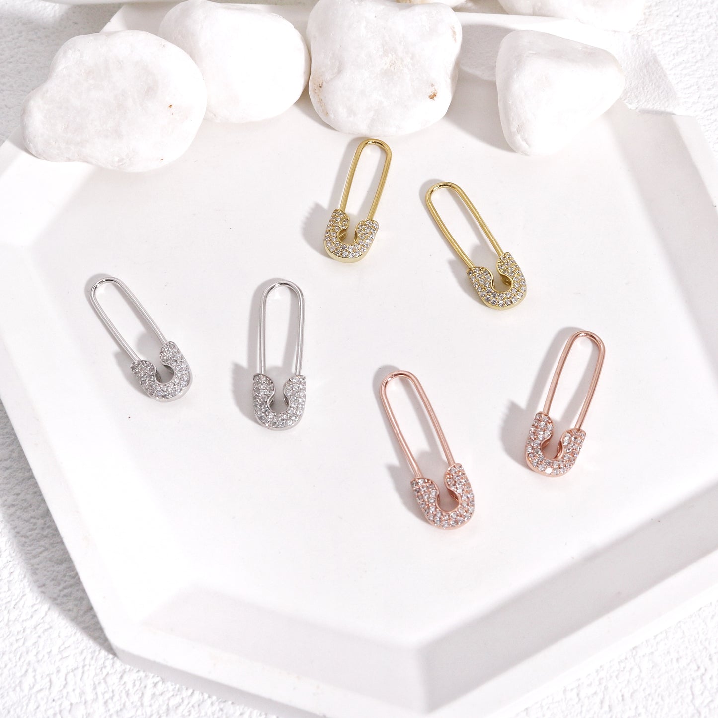 Liberty Minimalist Safety Pin CZ Drop Earrings
