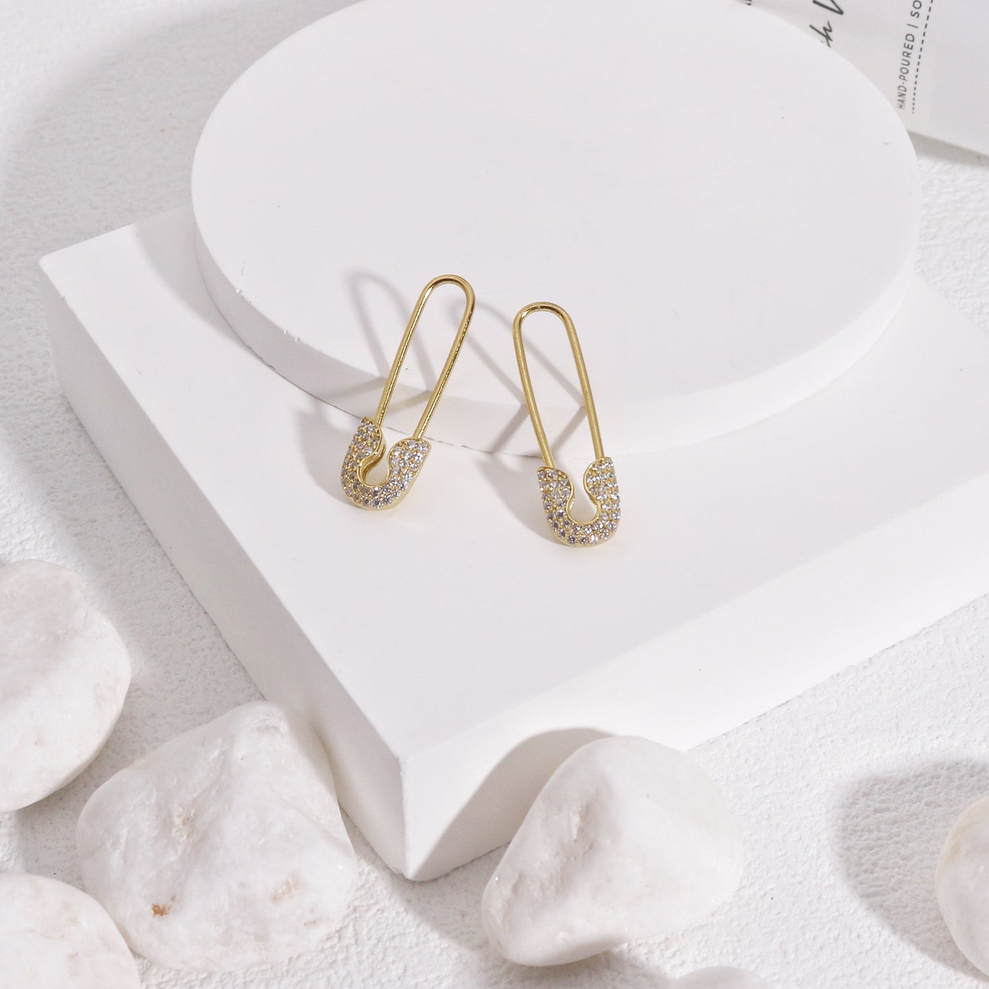 Liberty Minimalist Safety Pin CZ Drop Earrings