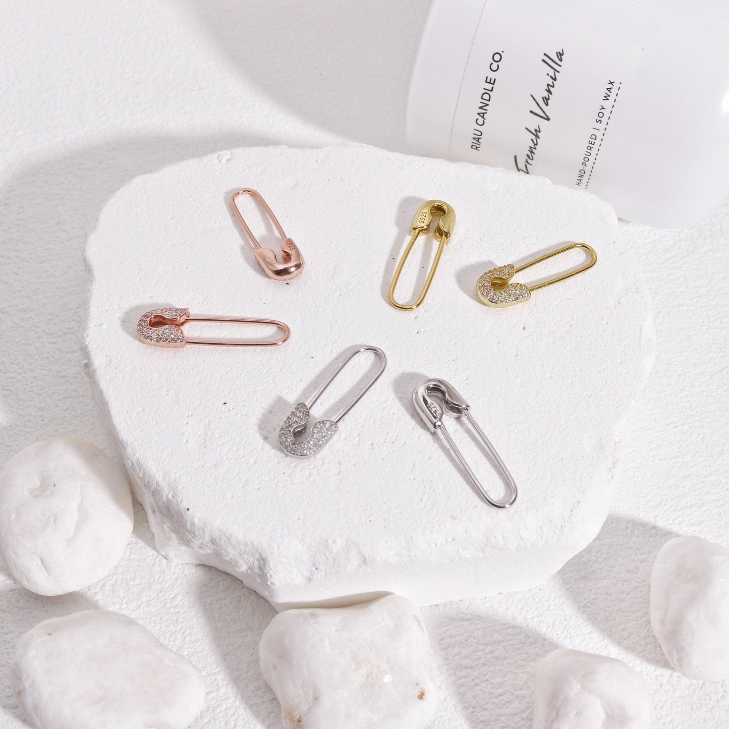 Liberty Minimalist Safety Pin CZ Drop Earrings
