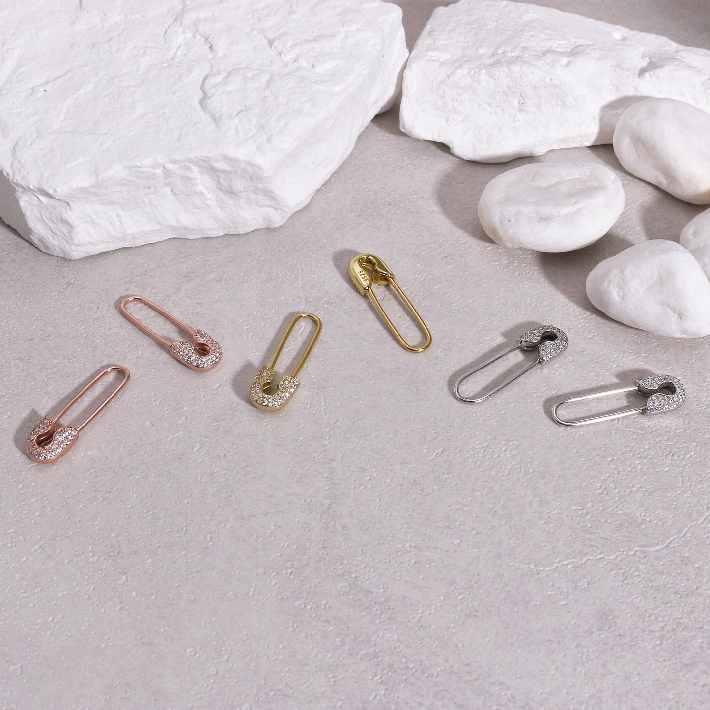 Liberty Minimalist Safety Pin CZ Drop Earrings