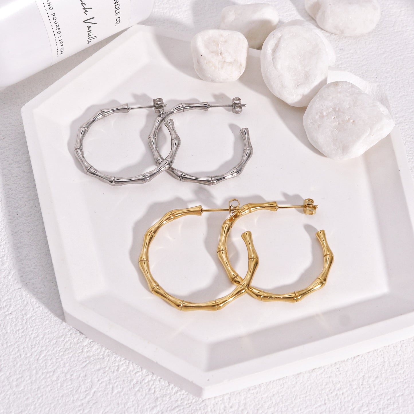 Arden Minimalist Steel Bamboo Hoop Earrings