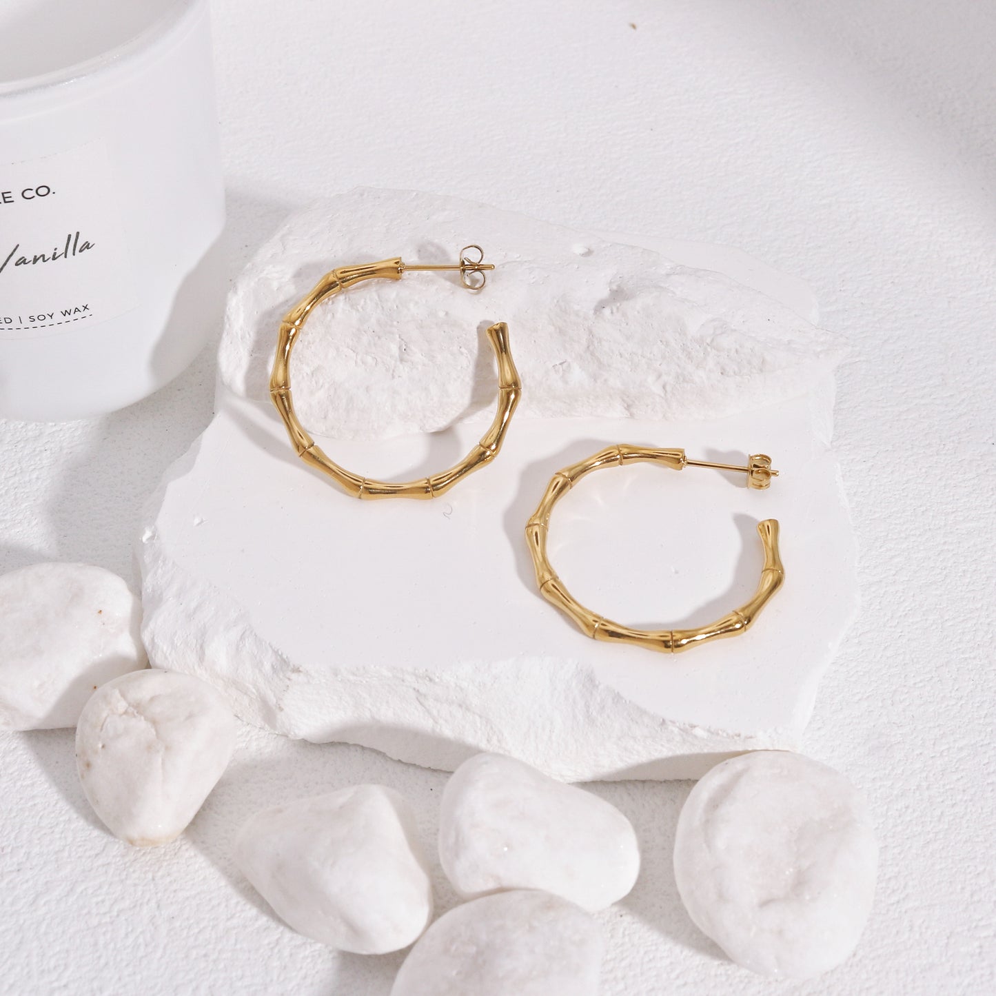 Arden Minimalist Steel Bamboo Hoop Earrings