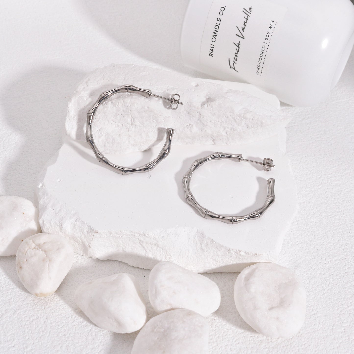 Arden Minimalist Steel Bamboo Hoop Earrings