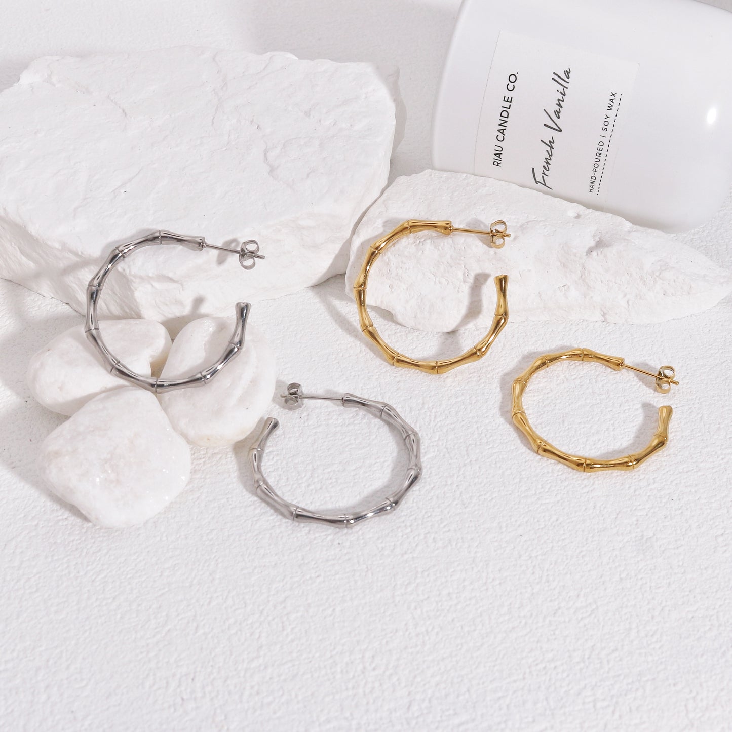 Arden Minimalist Steel Bamboo Hoop Earrings