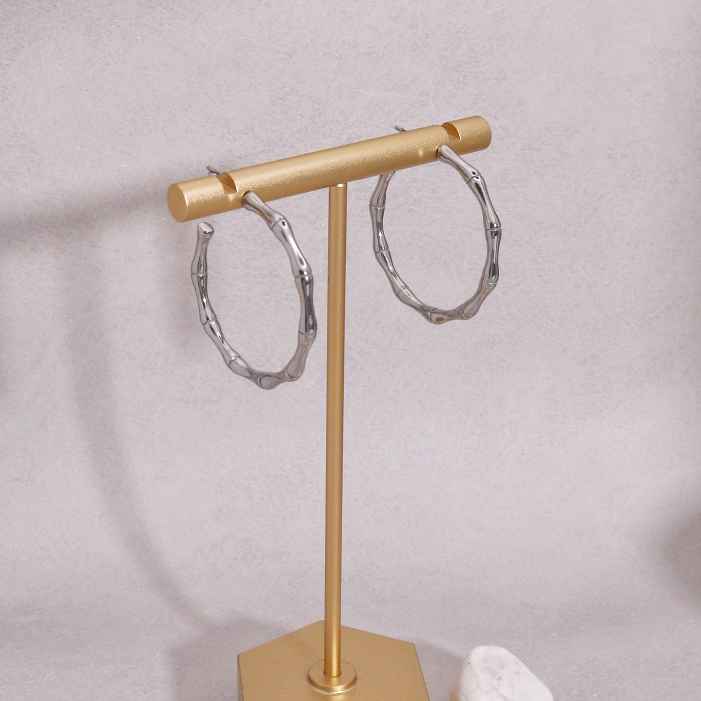 Arden Minimalist Steel Bamboo Hoop Earrings