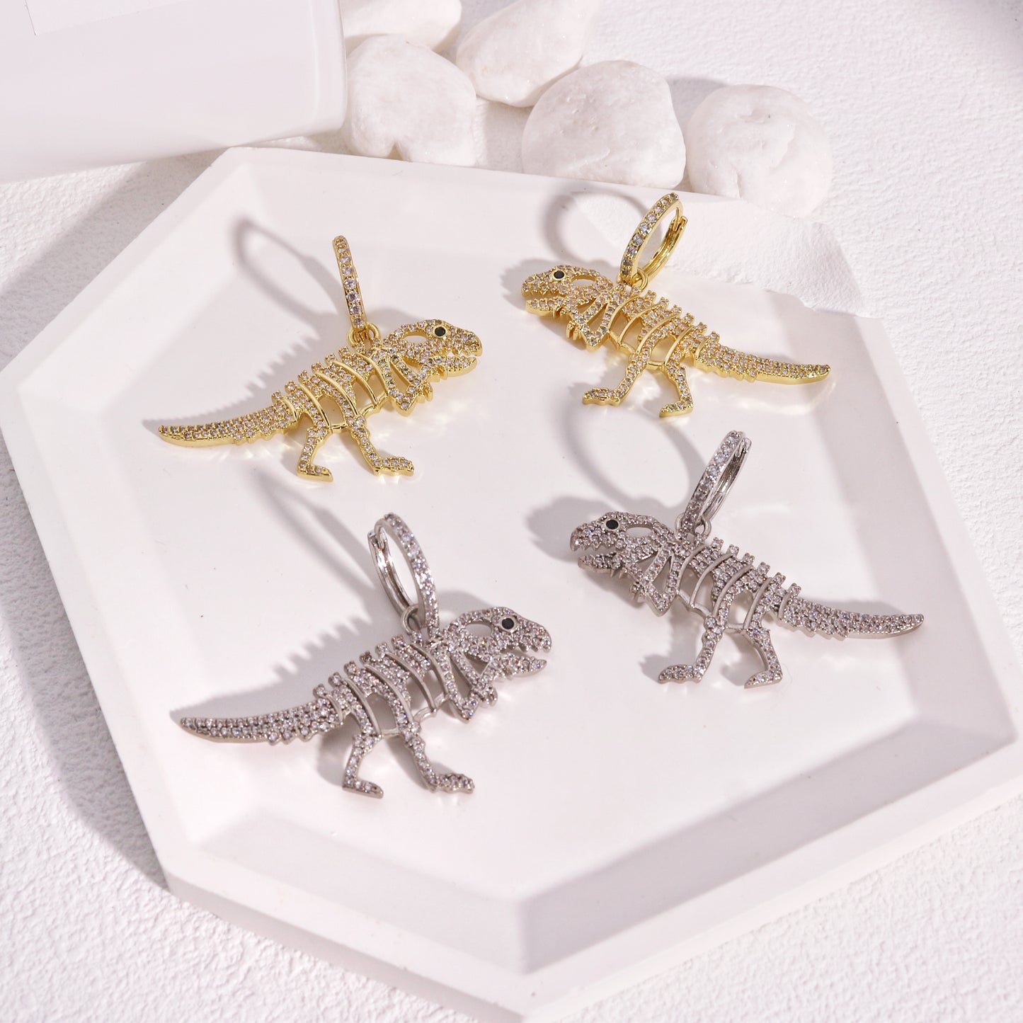 Aria CZ Sparkling T-Rex Dinosaur Earrings
