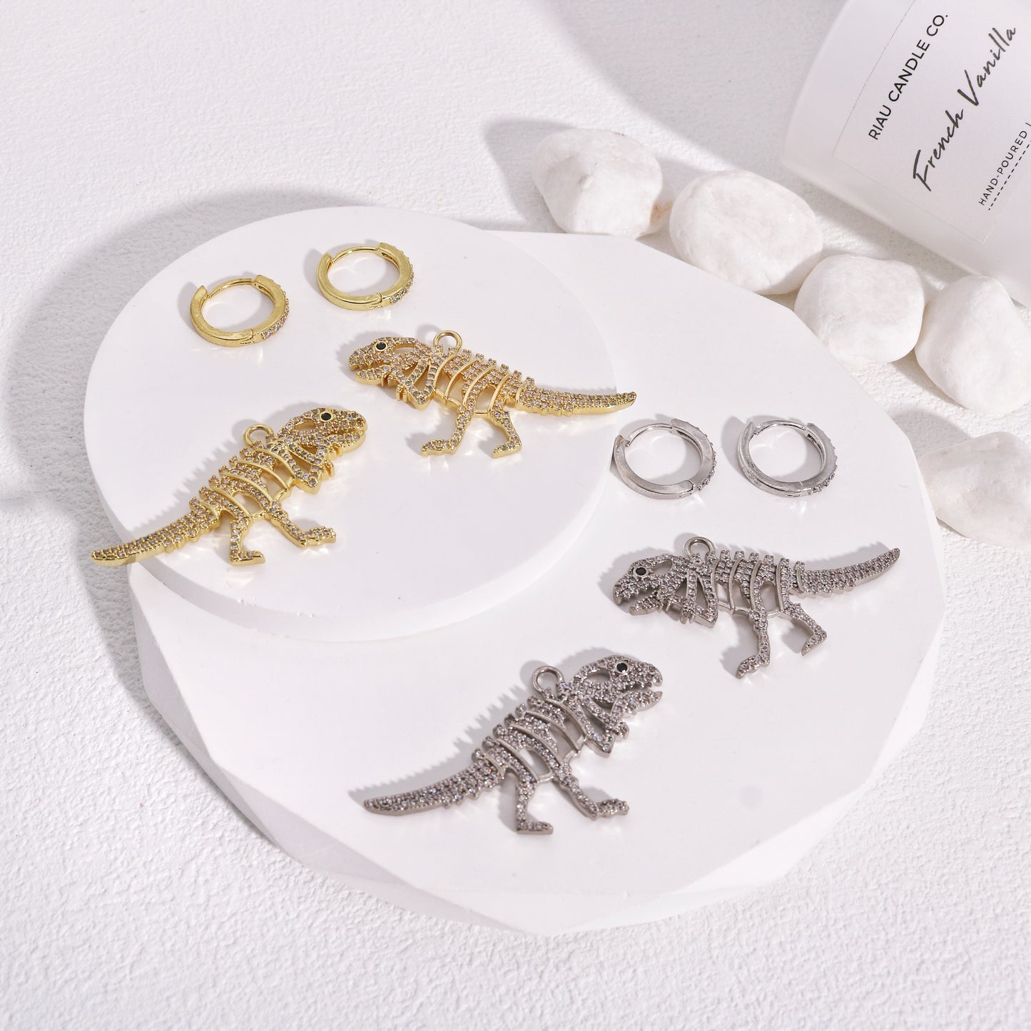 Aria CZ Sparkling T-Rex Dinosaur Earrings