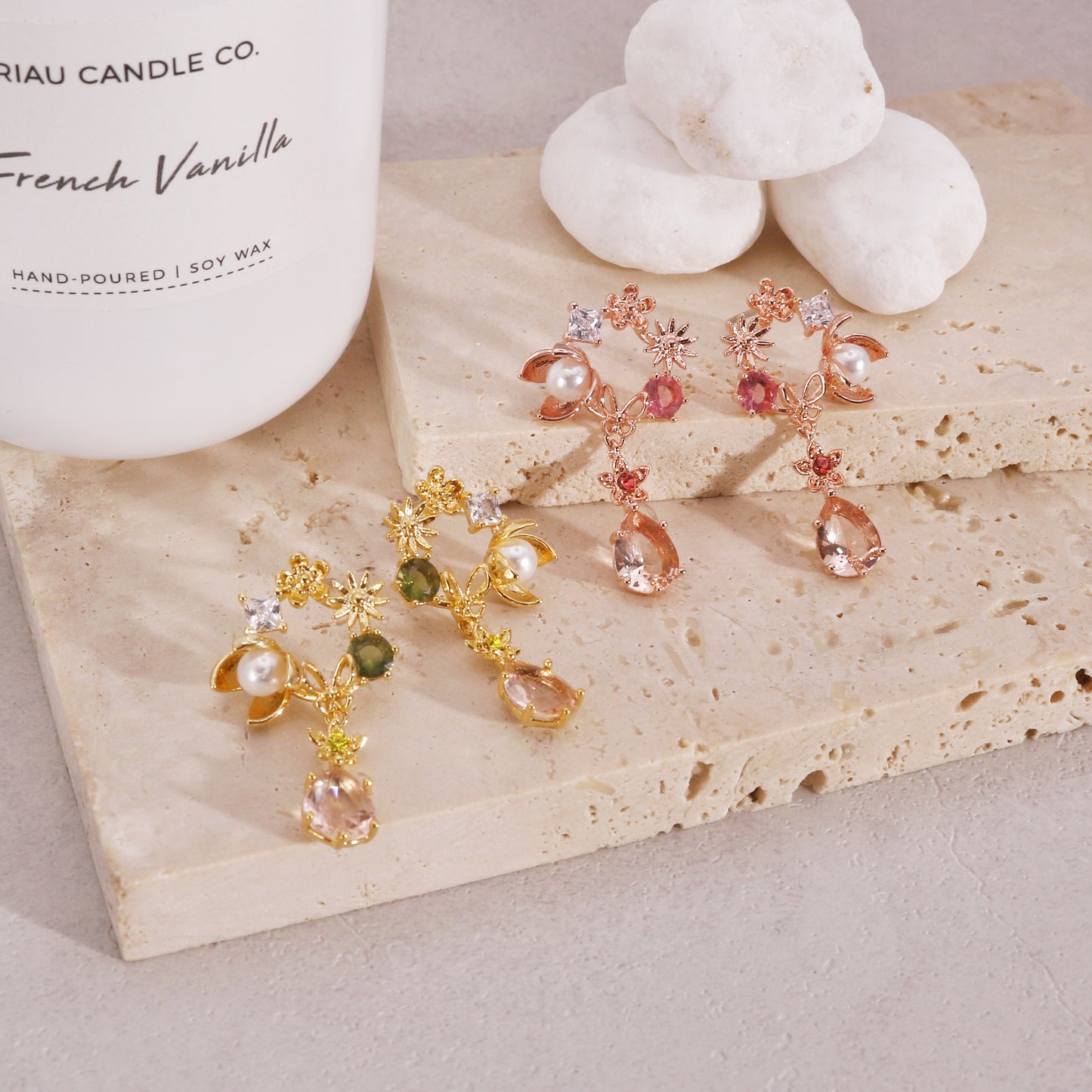 Floral Bouquet CZ Crystal Drop Earrings