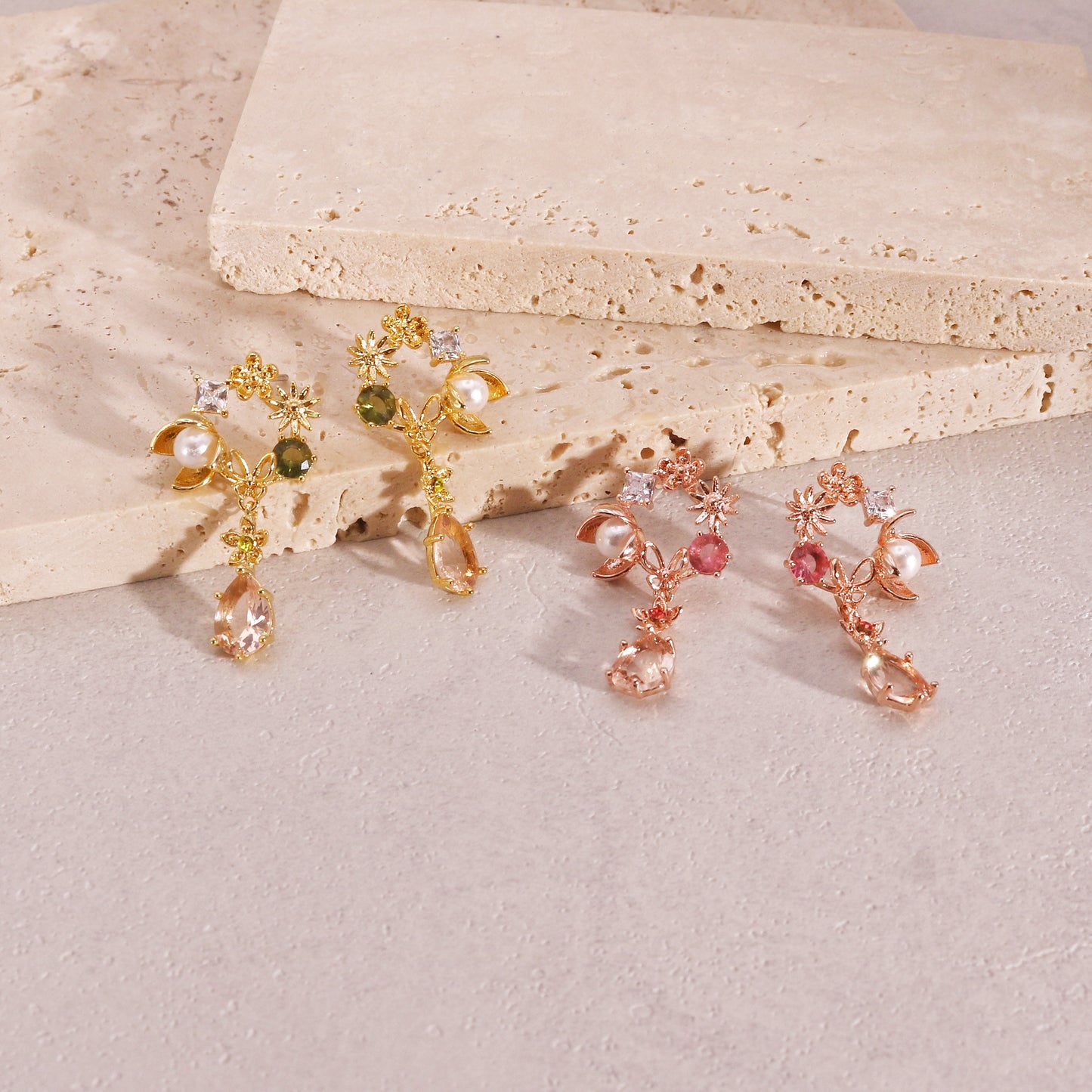 Floral Bouquet CZ Crystal Drop Earrings