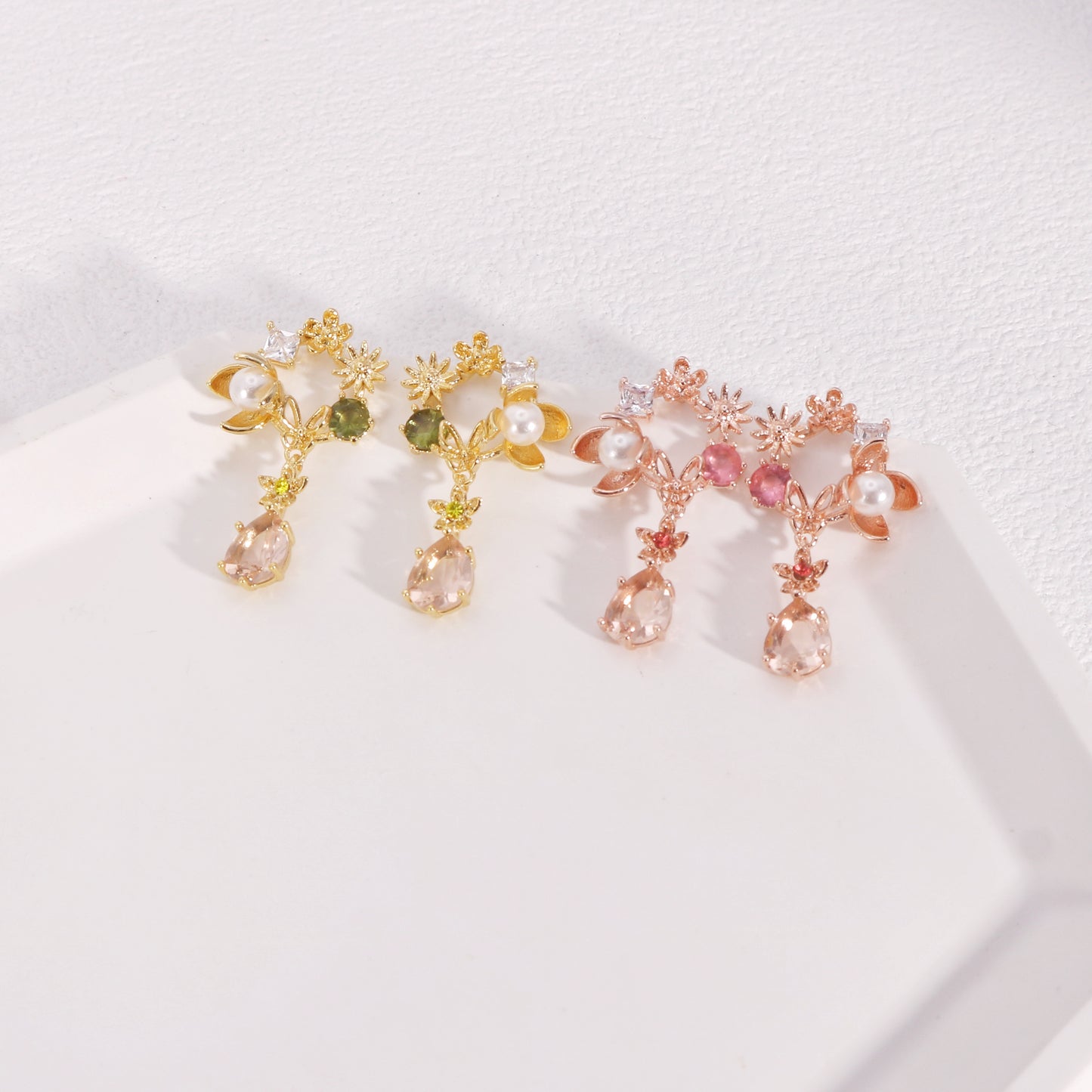 Floral Bouquet CZ Crystal Drop Earrings