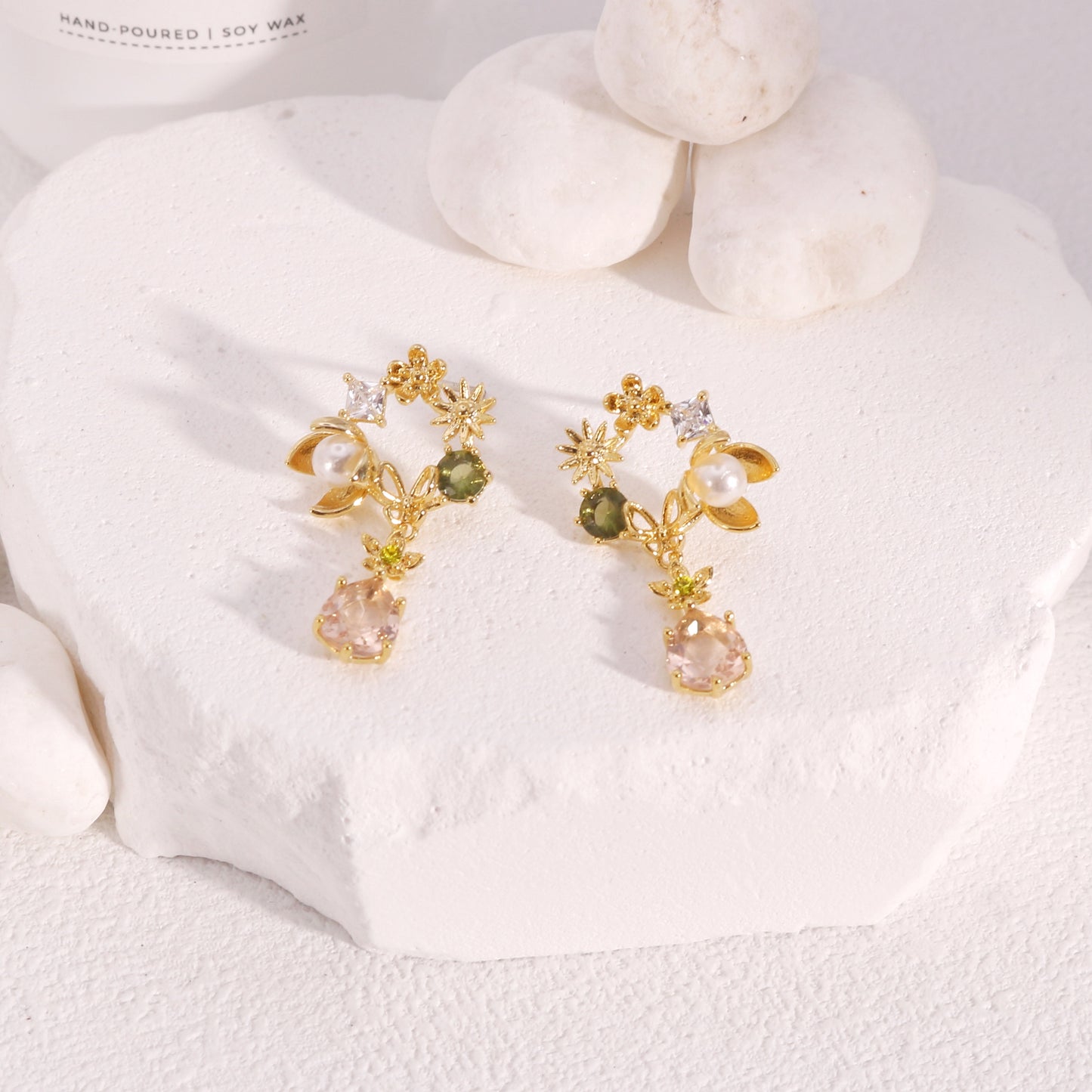 Floral Bouquet CZ Crystal Drop Earrings