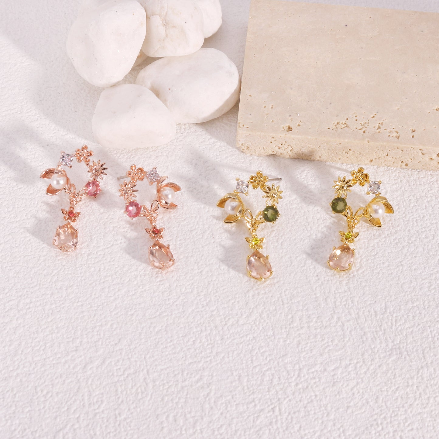 Floral Bouquet CZ Crystal Drop Earrings