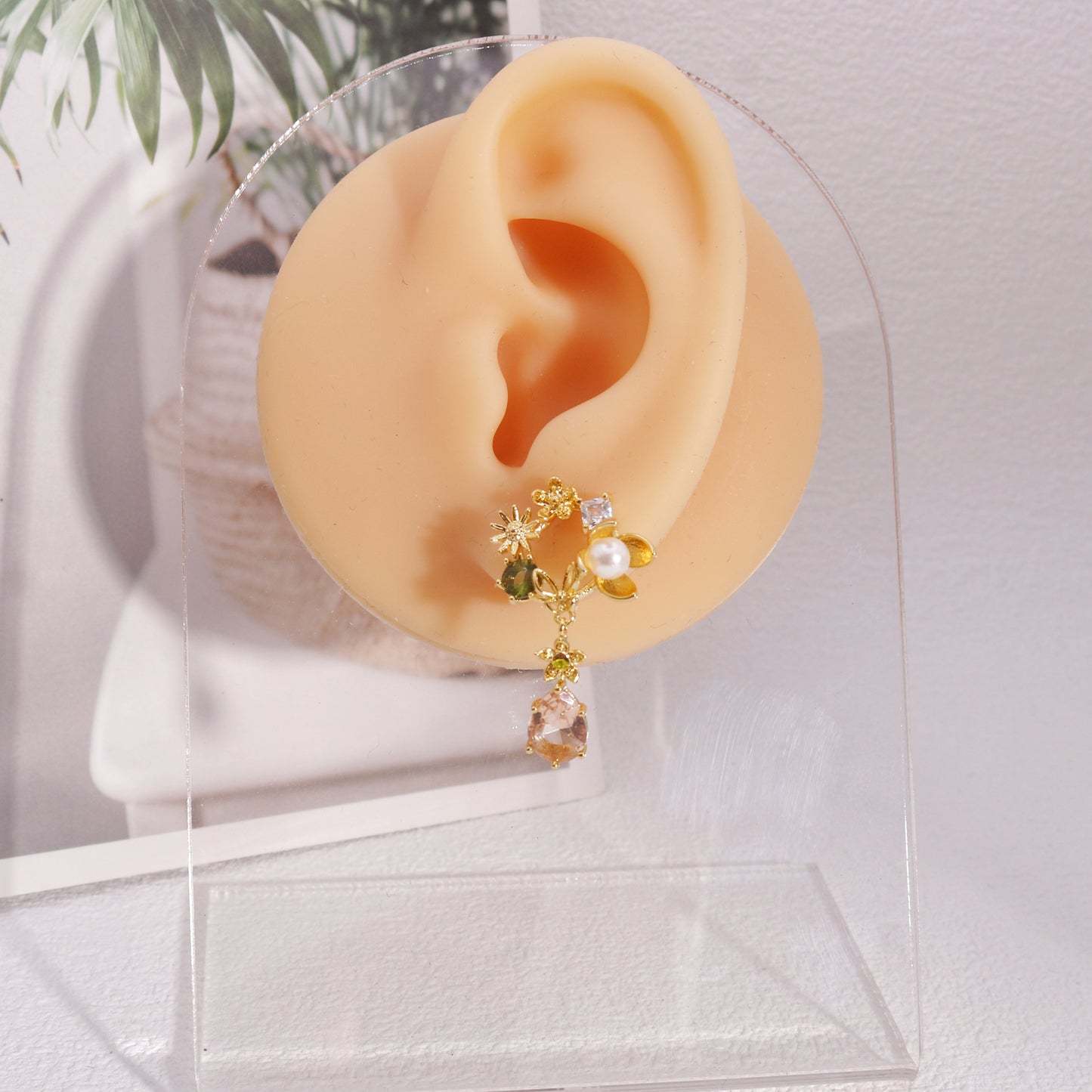 Floral Bouquet CZ Crystal Drop Earrings