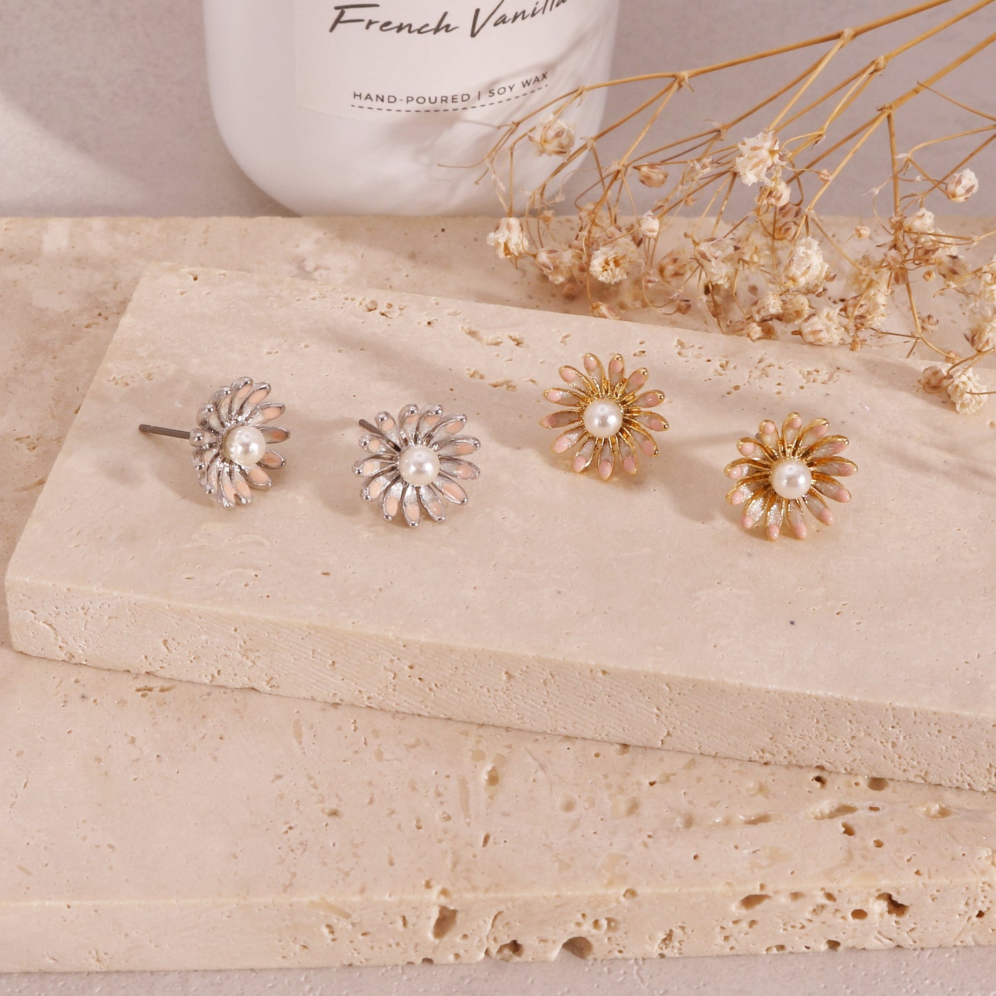 Hailey Sweet Mini Floral Pearl Stud Earrings