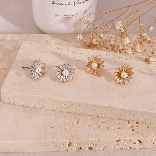 Hailey Sweet Mini Floral Pearl Stud Earrings