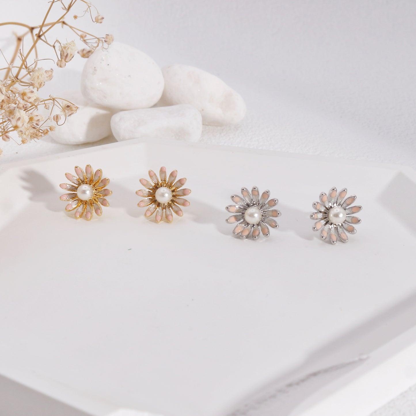 Hailey Sweet Mini Floral Pearl Stud Earrings