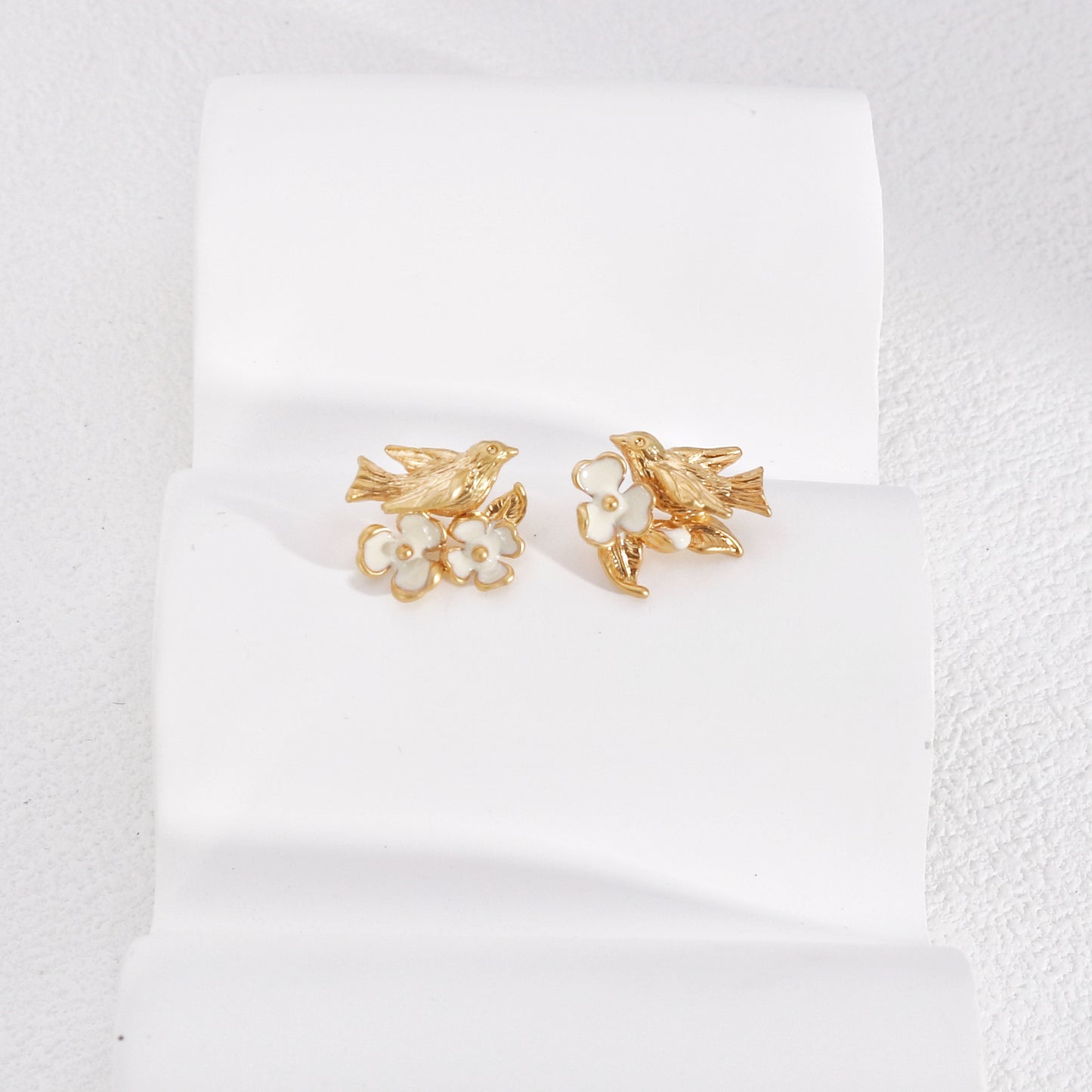 Olivia Minimalist Floral Bird Stud Earrings
