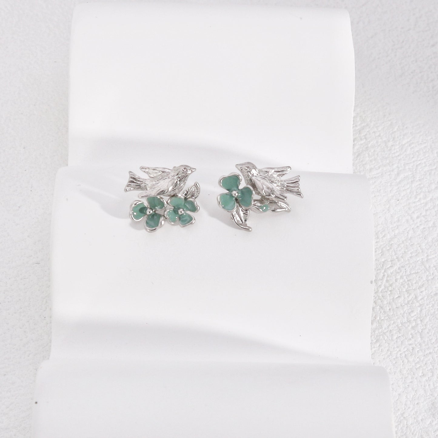 Olivia Minimalist Floral Bird Stud Earrings