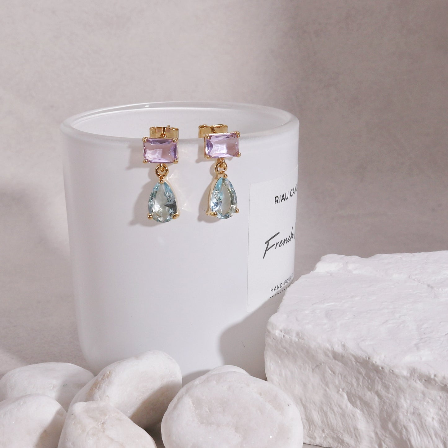 Hera Dainty CZ Colored Solitaire Dangle Earrings