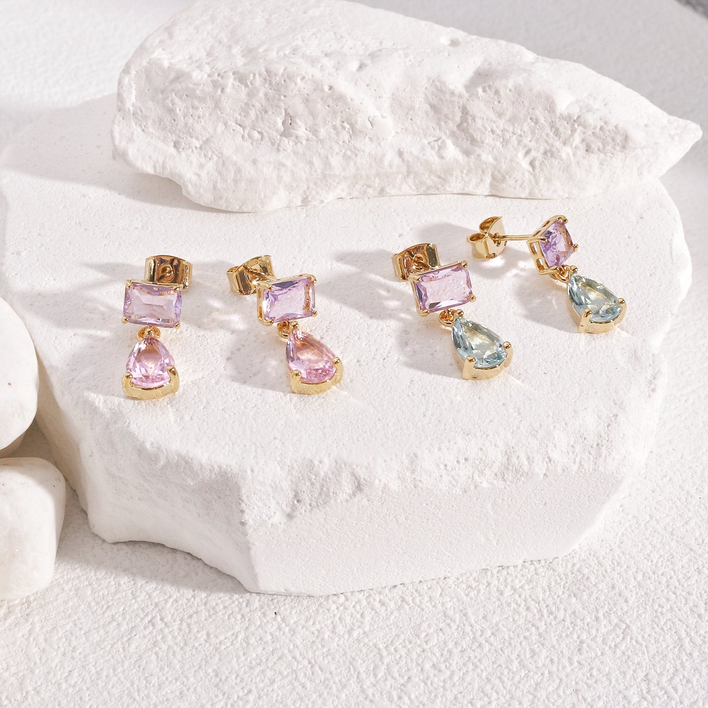 Hera Dainty CZ Colored Solitaire Dangle Earrings