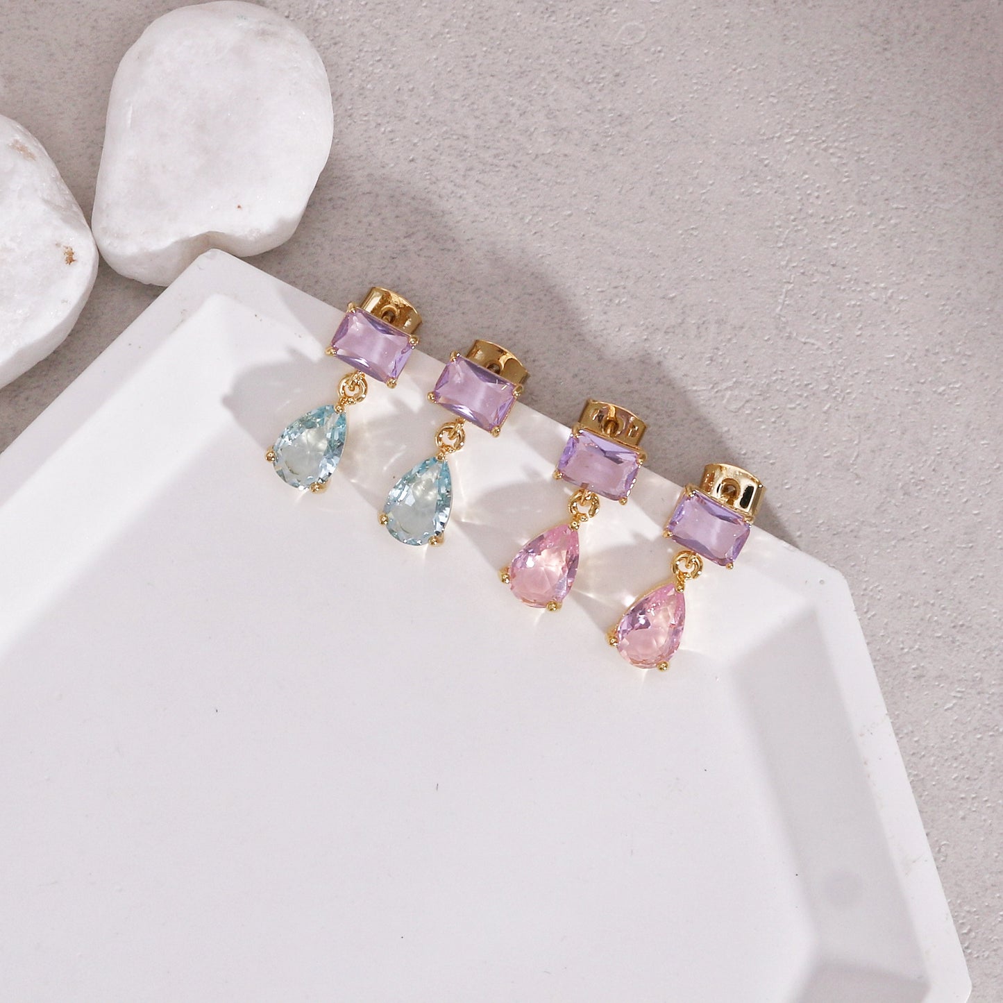 Hera Dainty CZ Colored Solitaire Dangle Earrings