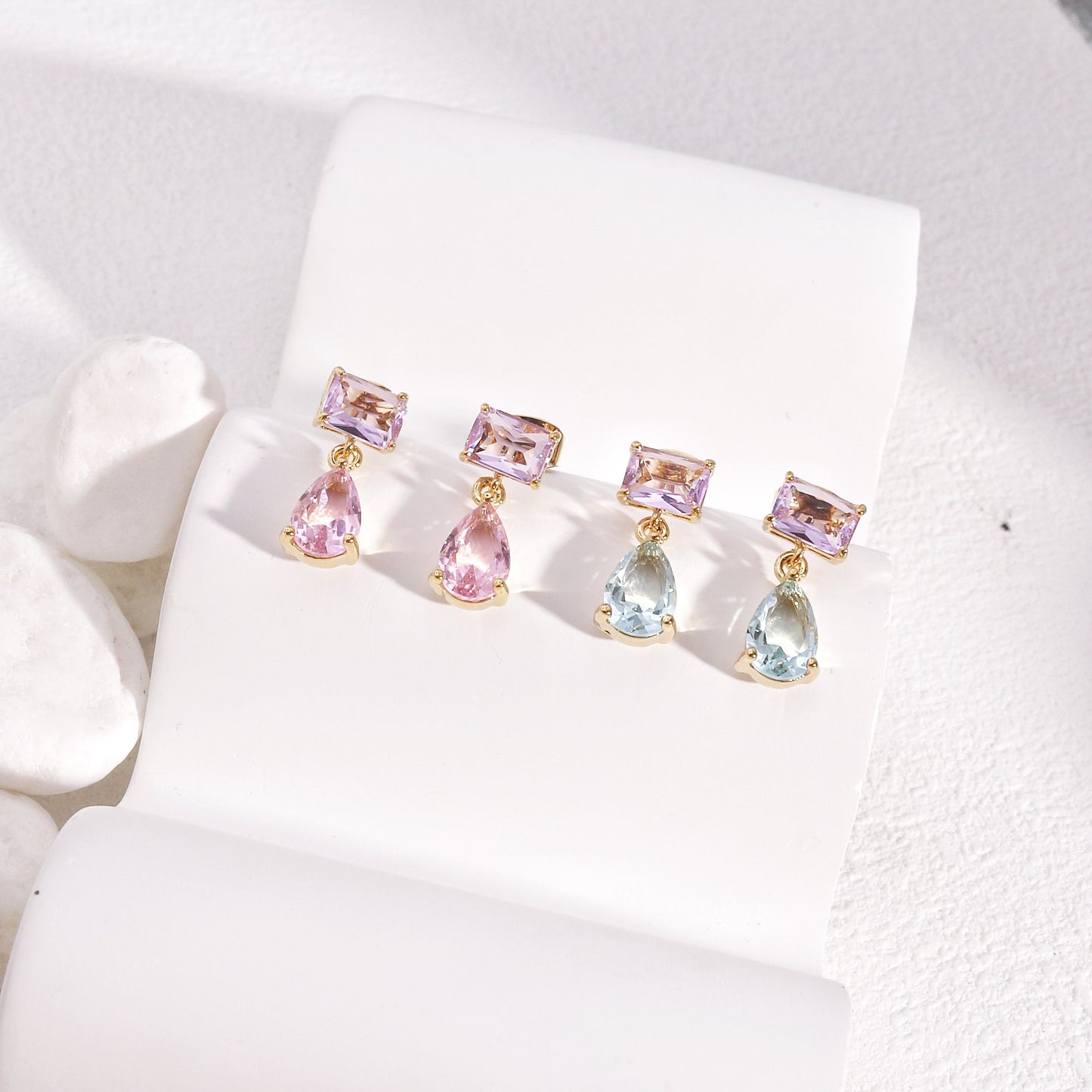 Hera Dainty CZ Colored Solitaire Dangle Earrings
