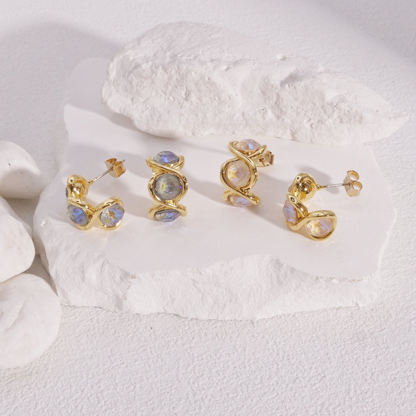3 Stone Mystic Crystal Hoop Earrings