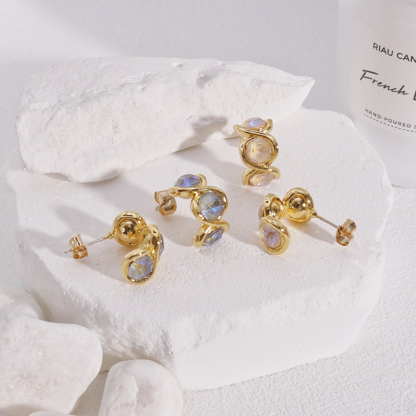 3 Stone Mystic Crystal Hoop Earrings