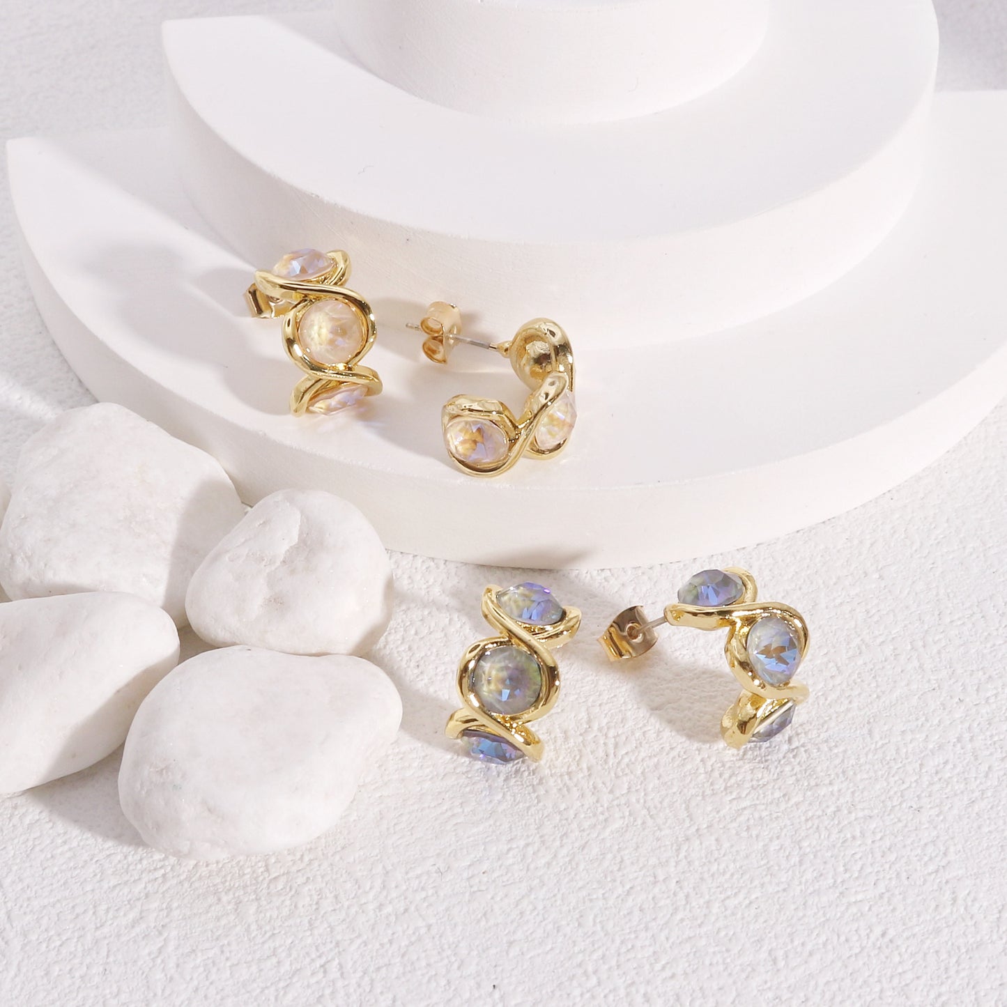 3 Stone Mystic Crystal Hoop Earrings