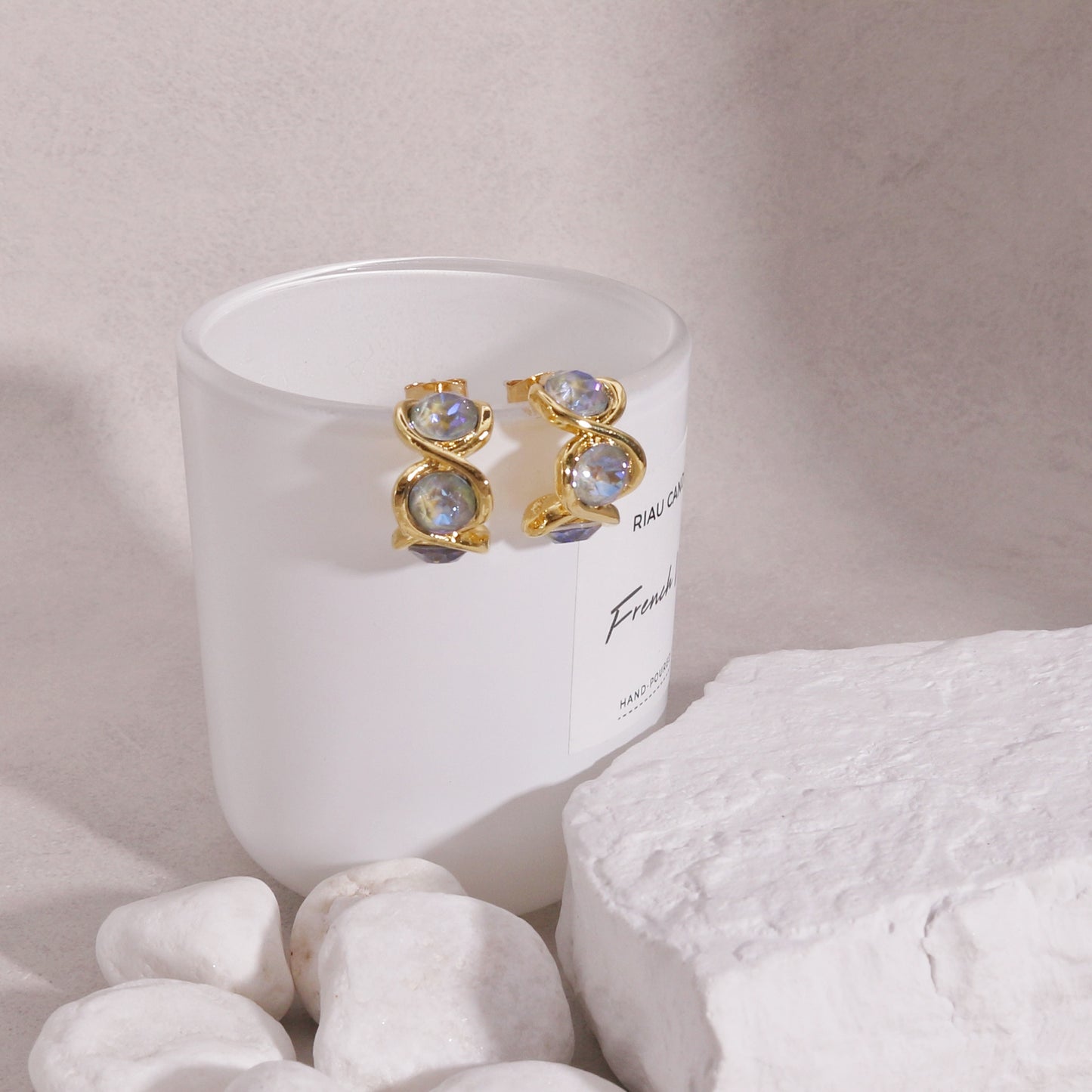 3 Stone Mystic Crystal Hoop Earrings
