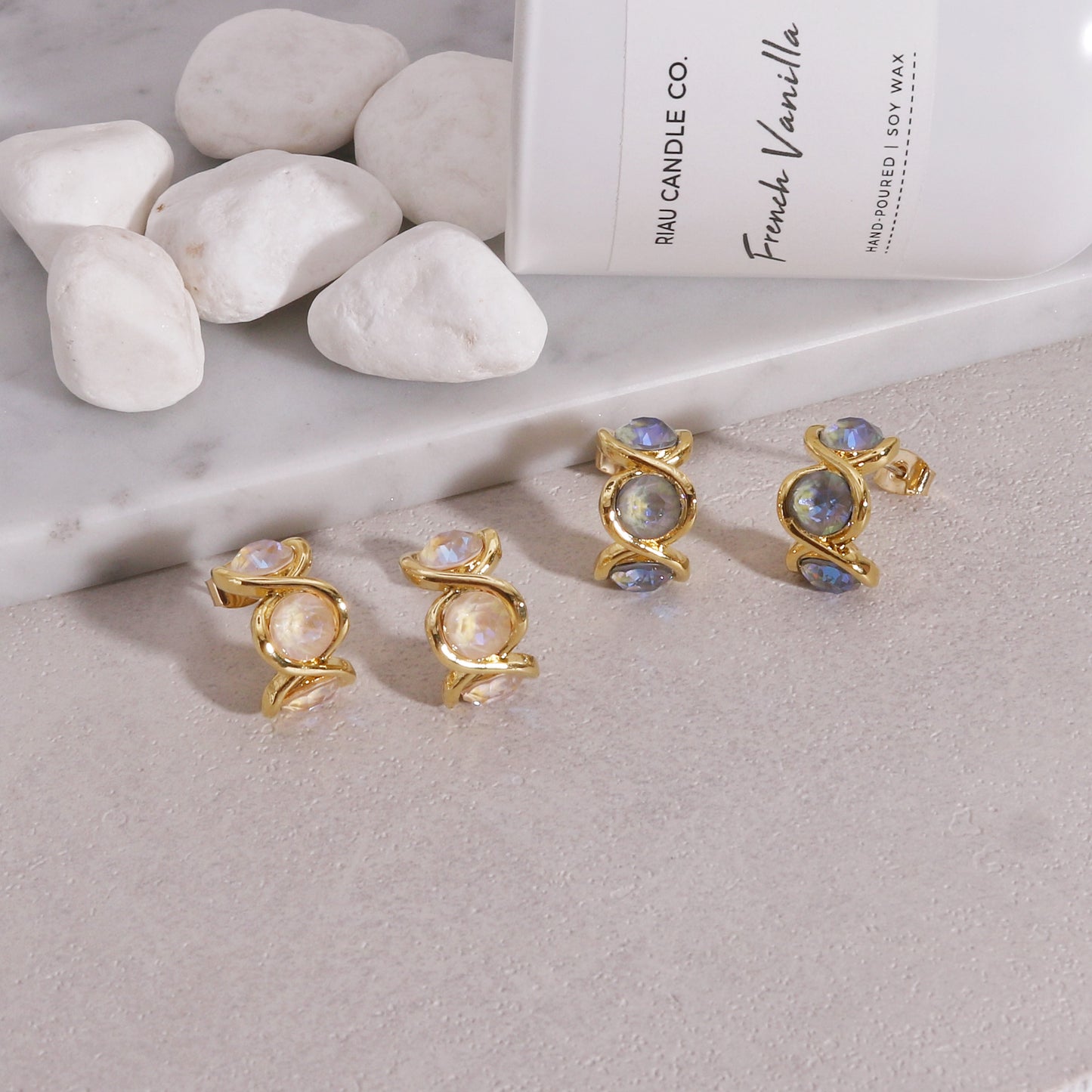 3 Stone Mystic Crystal Hoop Earrings