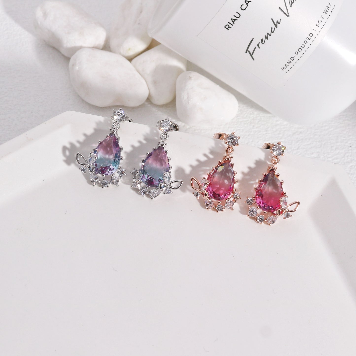 Belle's Rainbow Pear Crystal Drop Earrings