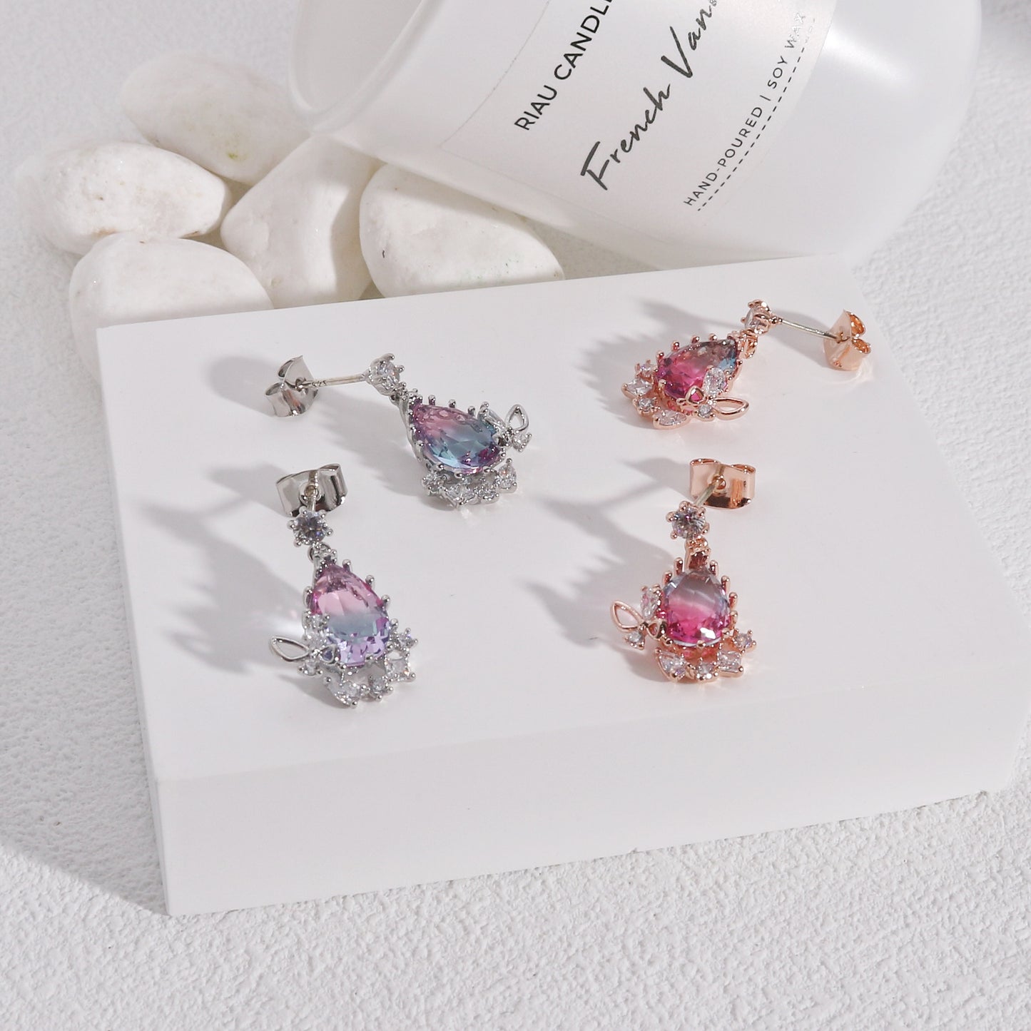 Belle's Rainbow Pear Crystal Drop Earrings