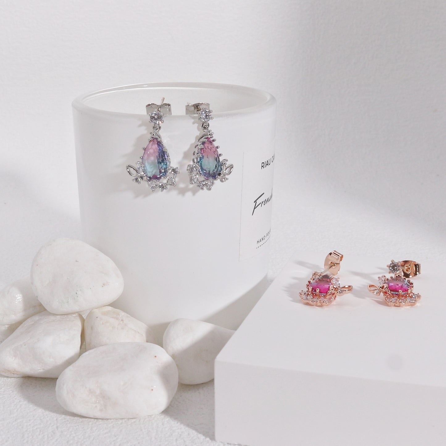 Belle's Rainbow Pear Crystal Drop Earrings
