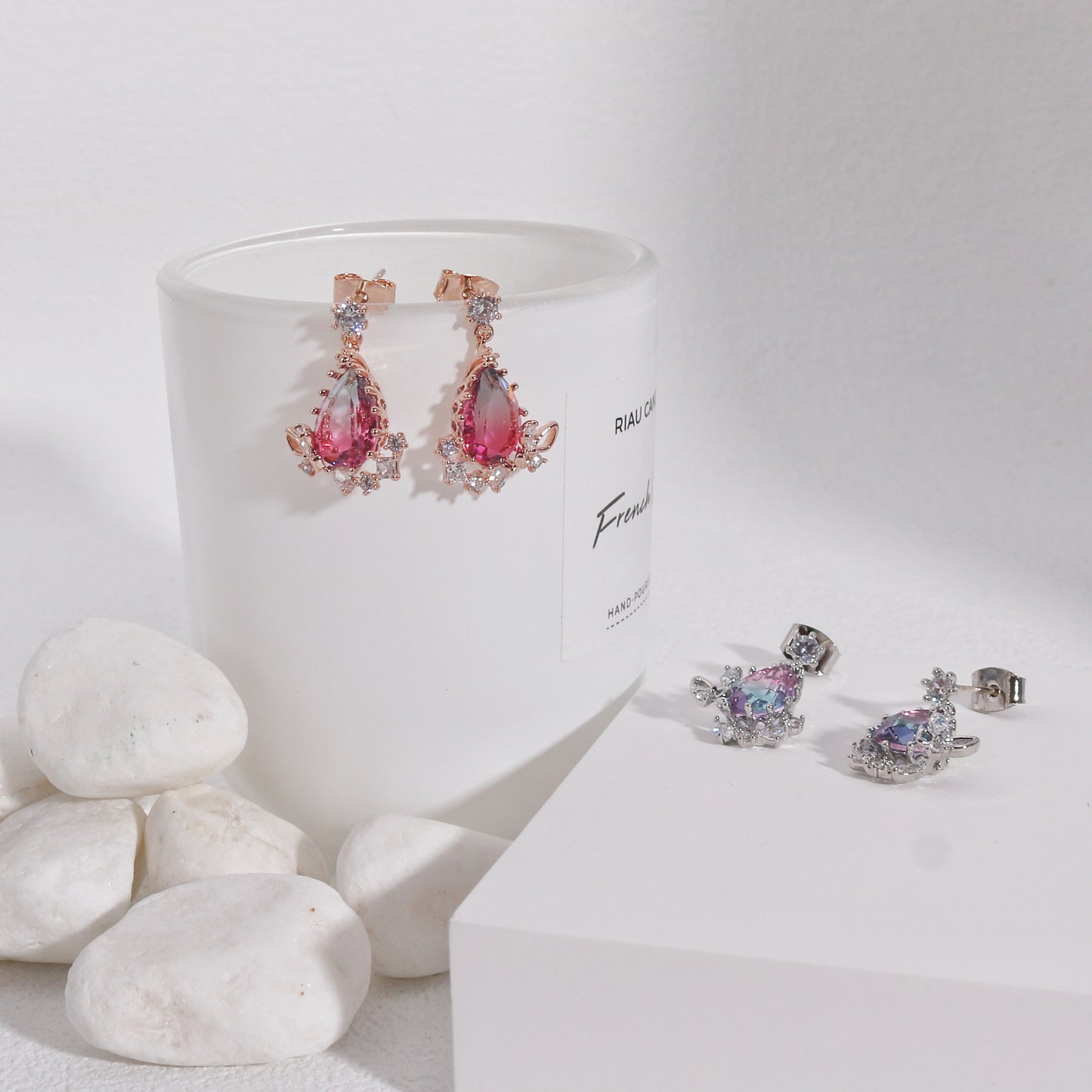 Belle's Rainbow Pear Crystal Drop Earrings