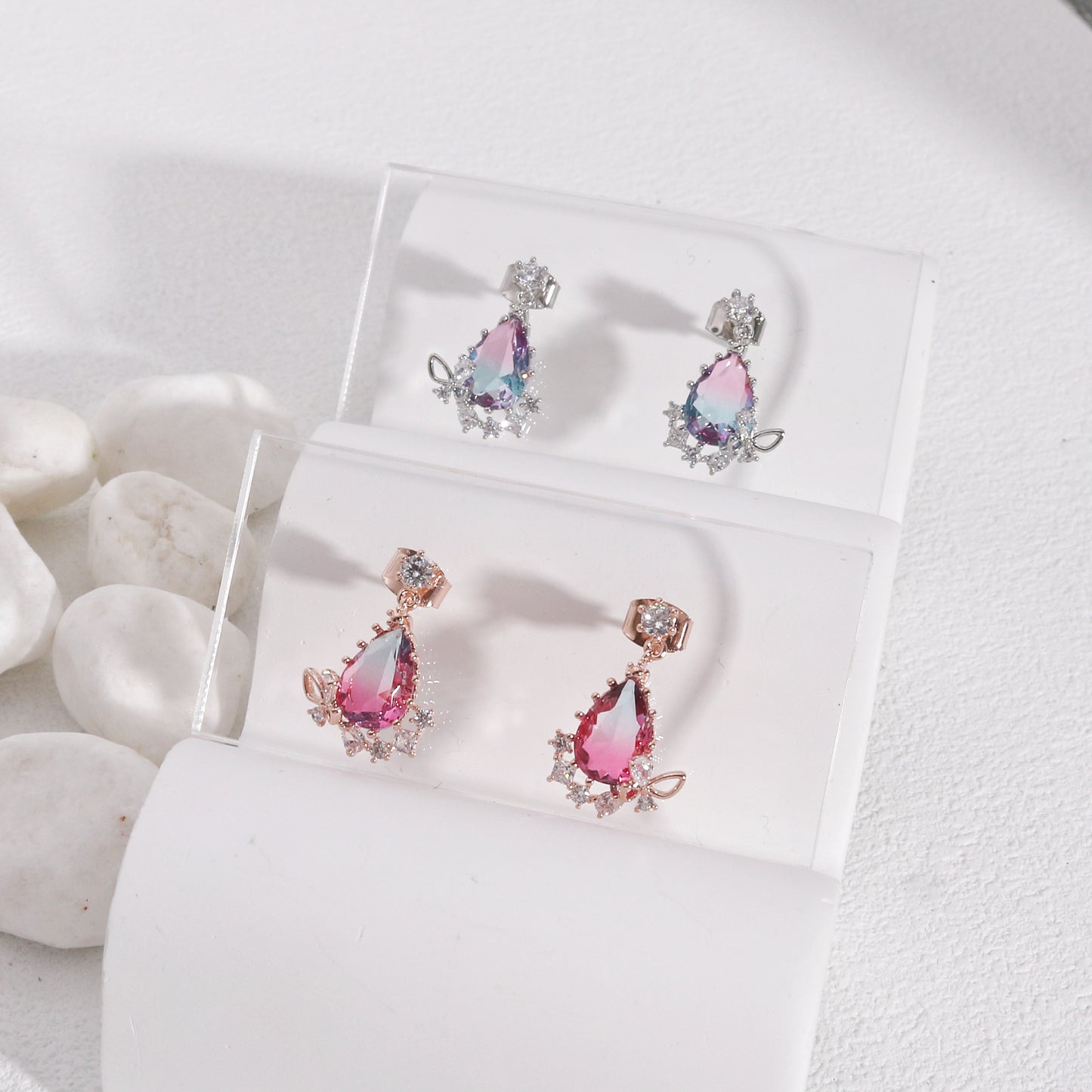 Belle's Rainbow Pear Crystal Drop Earrings