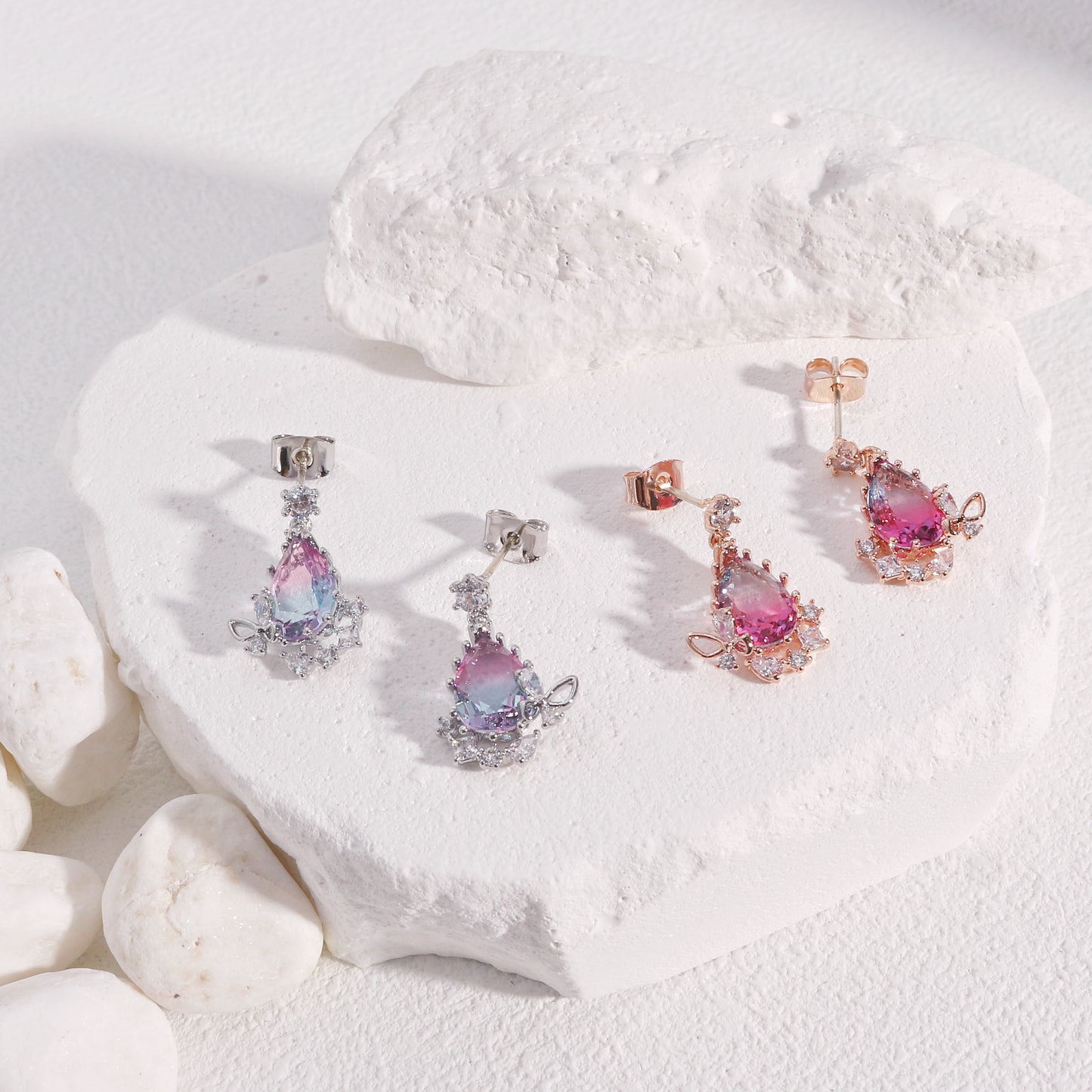 Belle's Rainbow Pear Crystal Drop Earrings