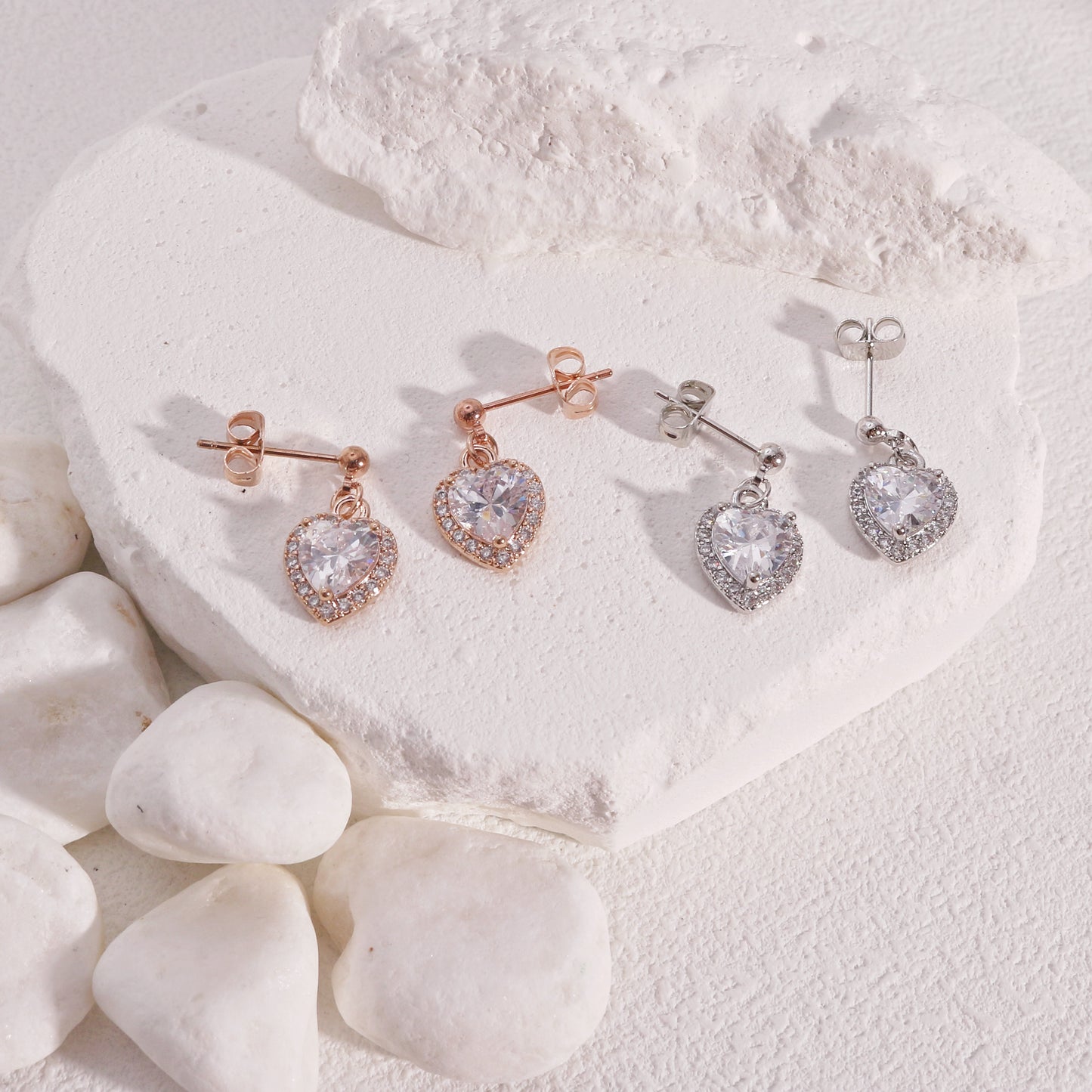 Chelsea Heart CZ Halo Drop Dangle Earrings