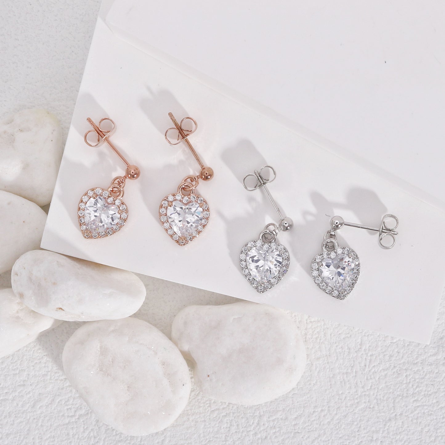 Chelsea Heart CZ Halo Drop Dangle Earrings