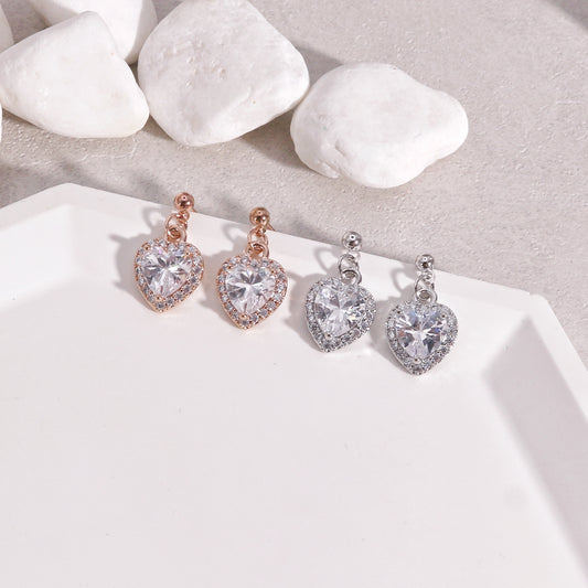 Chelsea Heart CZ Halo Drop Dangle Earrings